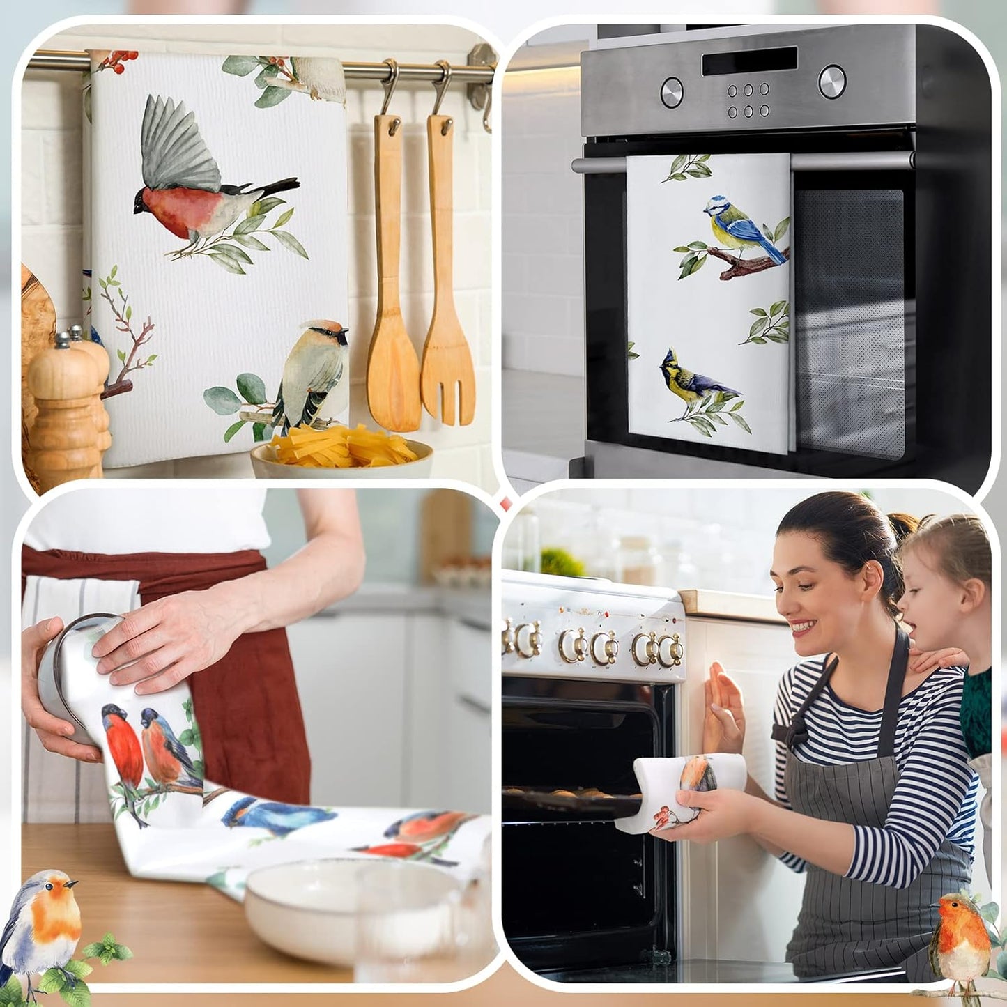 Set of 6 Birds Kitchen Towels Hummingbird Tea Towels Absorbent Dish Towels Birds on Branch 24 x 16 Inches Kitchen Gifts Cardinal Hand Towels Bird Lover Gifts for Farmhouse Kitchen Bathroom Decorations