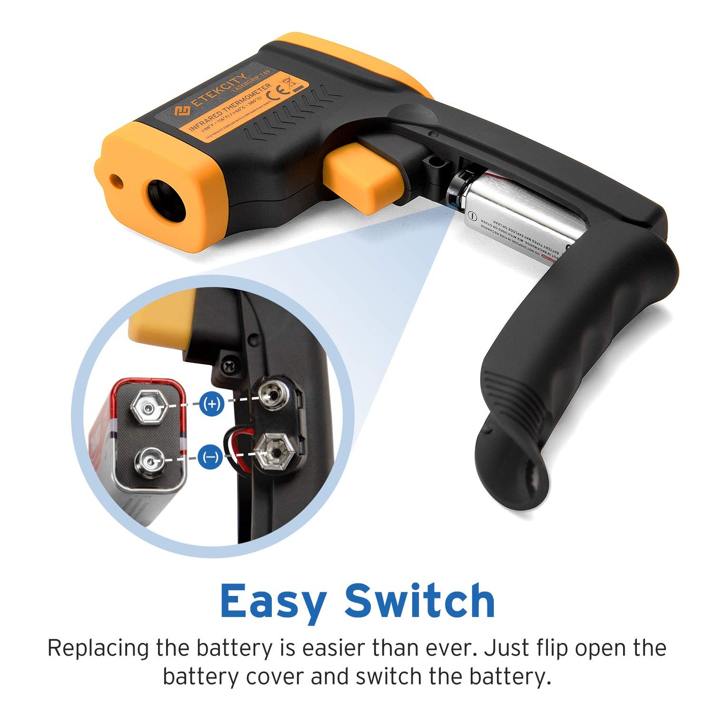 Etekcity Infrared Thermometer 749 (Not for Human) Temperature Gun Non-Contact Digital Lasergrip with LCD Backlit Display, -58℉ to 716℉ (-50℃ to 380℃), Black-Yellow