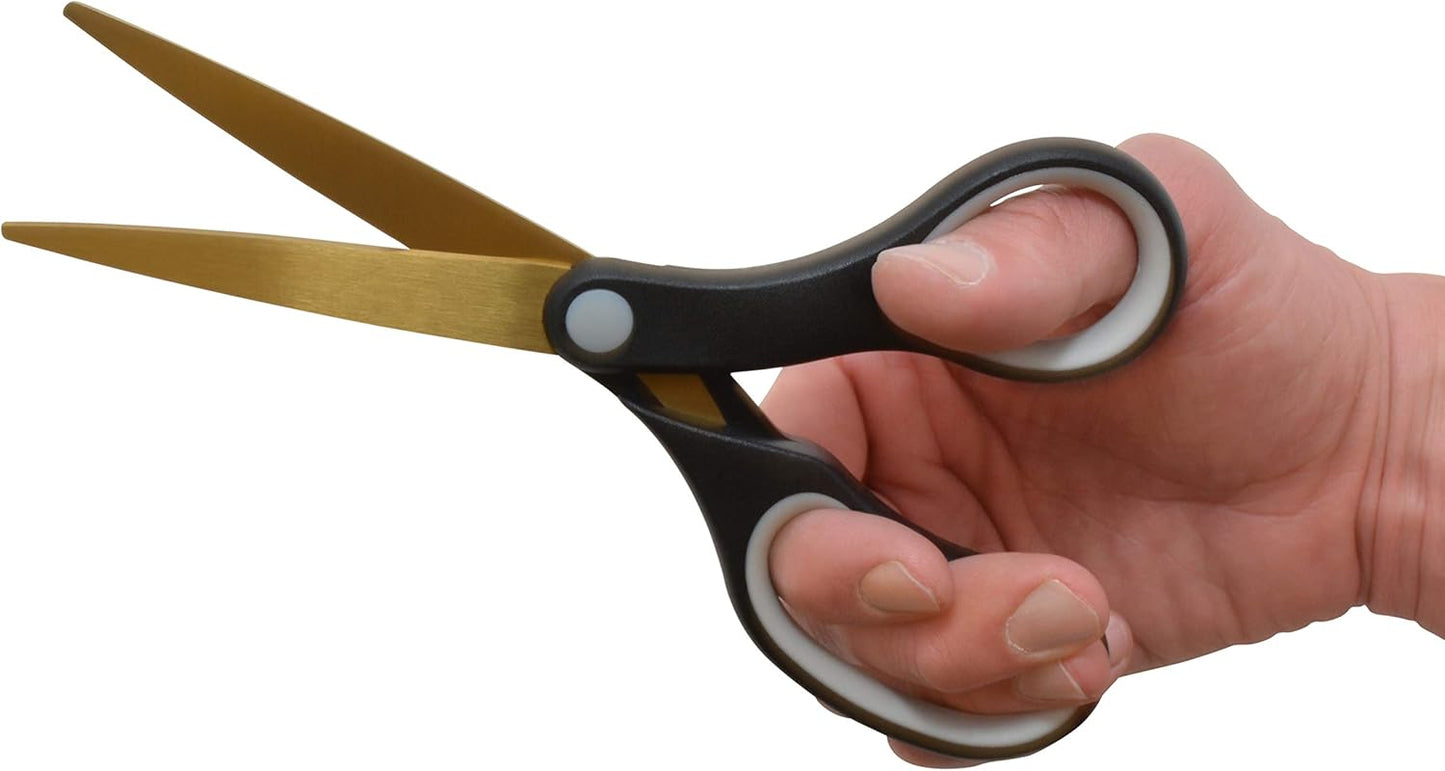Westcott 55847 8-Inch Titanium-Bonded Scissors For Office and Home, Black/Gold, 2 Pack