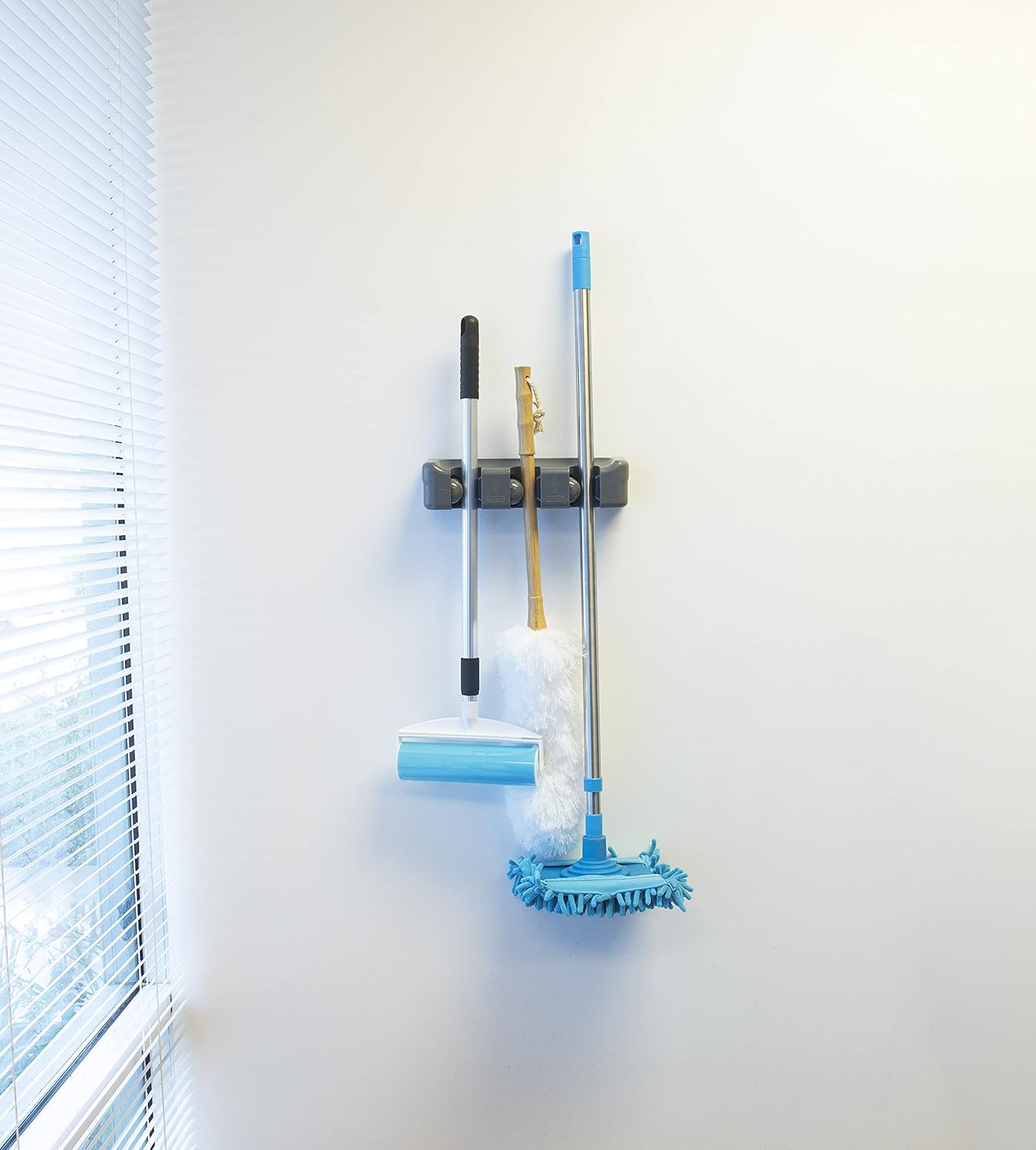 Evriholder Grip & Store Magic Holder, 3-Position Broom and Mop Holder, Tool Organizer, Easy Install, Household Organization, Gray