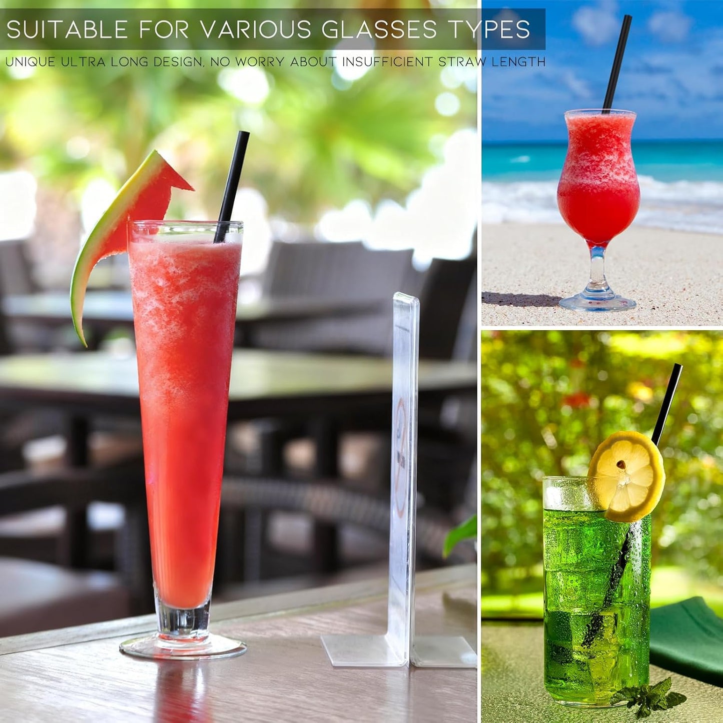 ALINK 100 Pcs Long Disposable Straws for Stanley 40 oz 30 oz Tumbler, 12 inch Black Plastic Straws for Stanley, Owala, Yeti 40 OZ 30 OZ Cup, Individually Wrapped