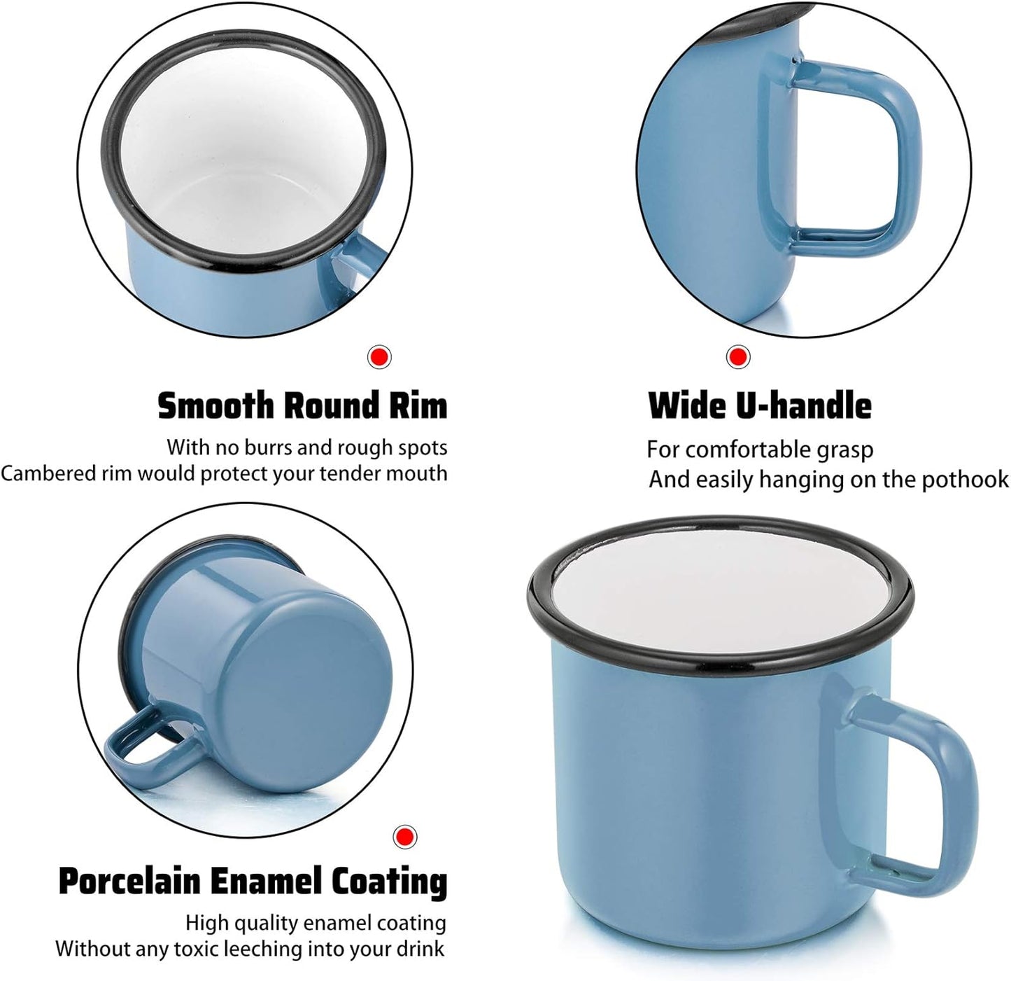 P&P CHEF Enamel Camping Coffee Mug Set of 6, Small Colored Mugs Cups for Family Gathering/Friend Party/Camping/Picnic/Fishing, Lightweight & Portable -12 Ounce, 350ML & Blue