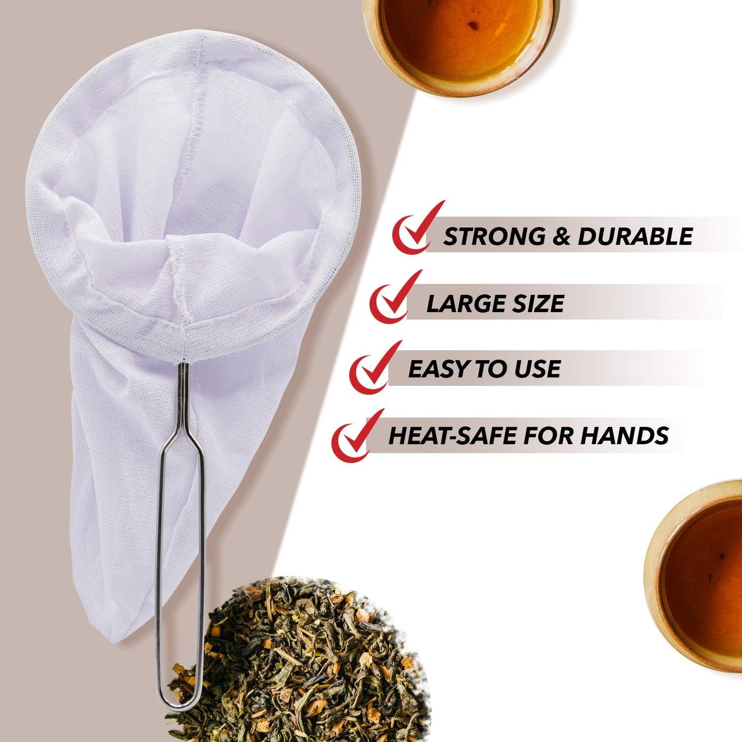 Traditional Thai Style Tea Filter Stainless Steel Size 3 Inches Friendly Using & Durable, Compatible with All Tea Types, Includes Coffee Strainer & Colador de Café
