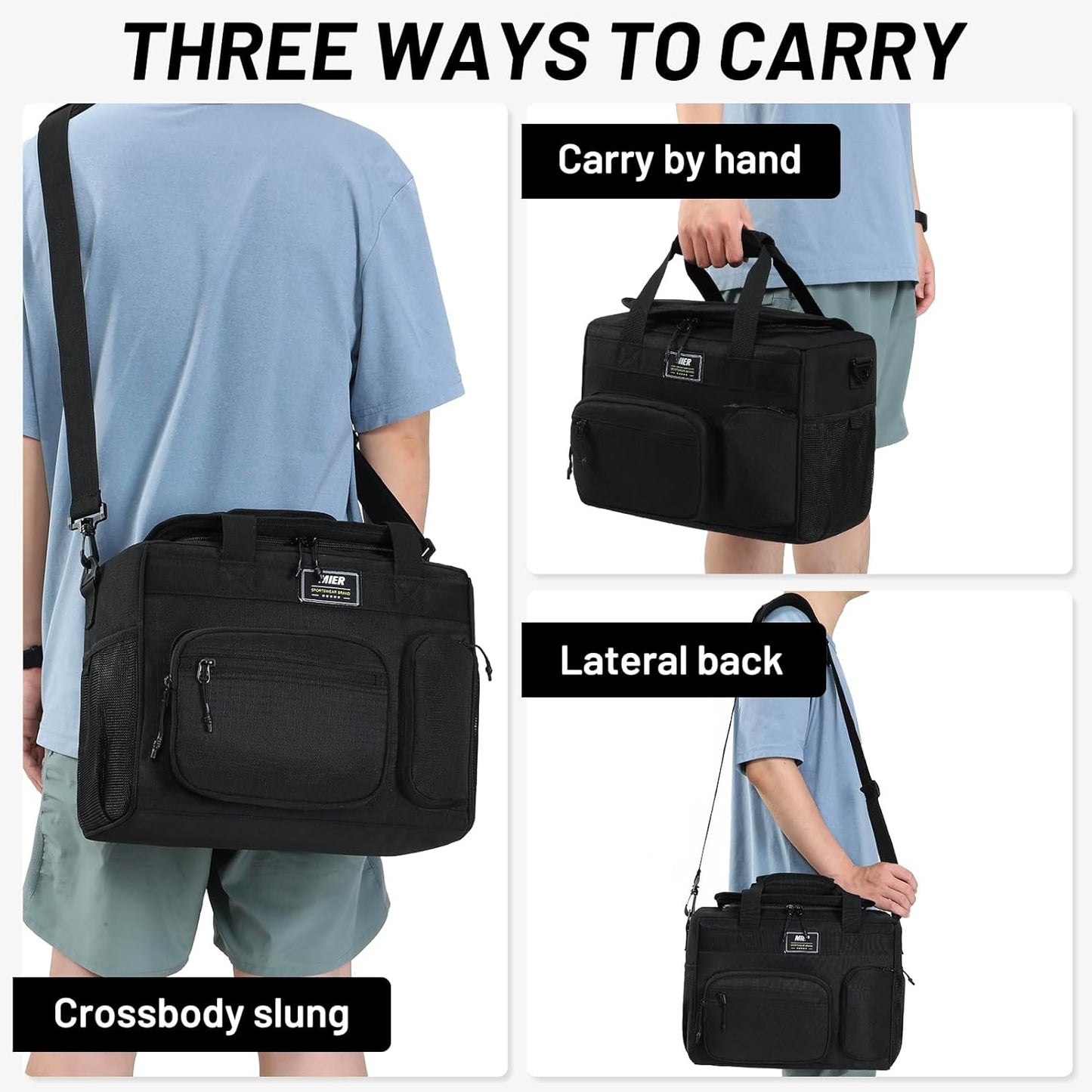 MIER Large Lunch Box for Men Women Adult Insulated Soft Sided Cooler 30 Can Leakproof Lunch Bag Collapsible for Work Travel Camping Beach, 18L (Black-No Luggage Strap)