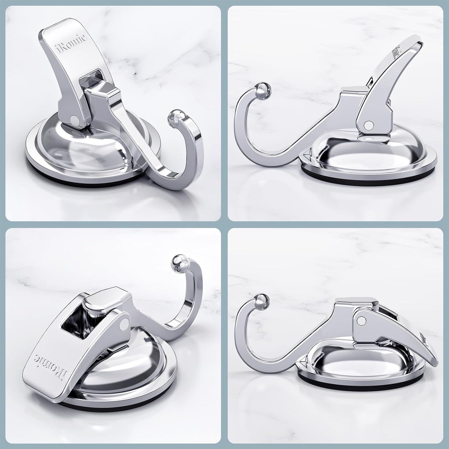 Heavy Duty Vacuum Suction Cup Hooks (2Pack) Specialized for Kitchen&Bathroom&Restroom Organization, by iRomic