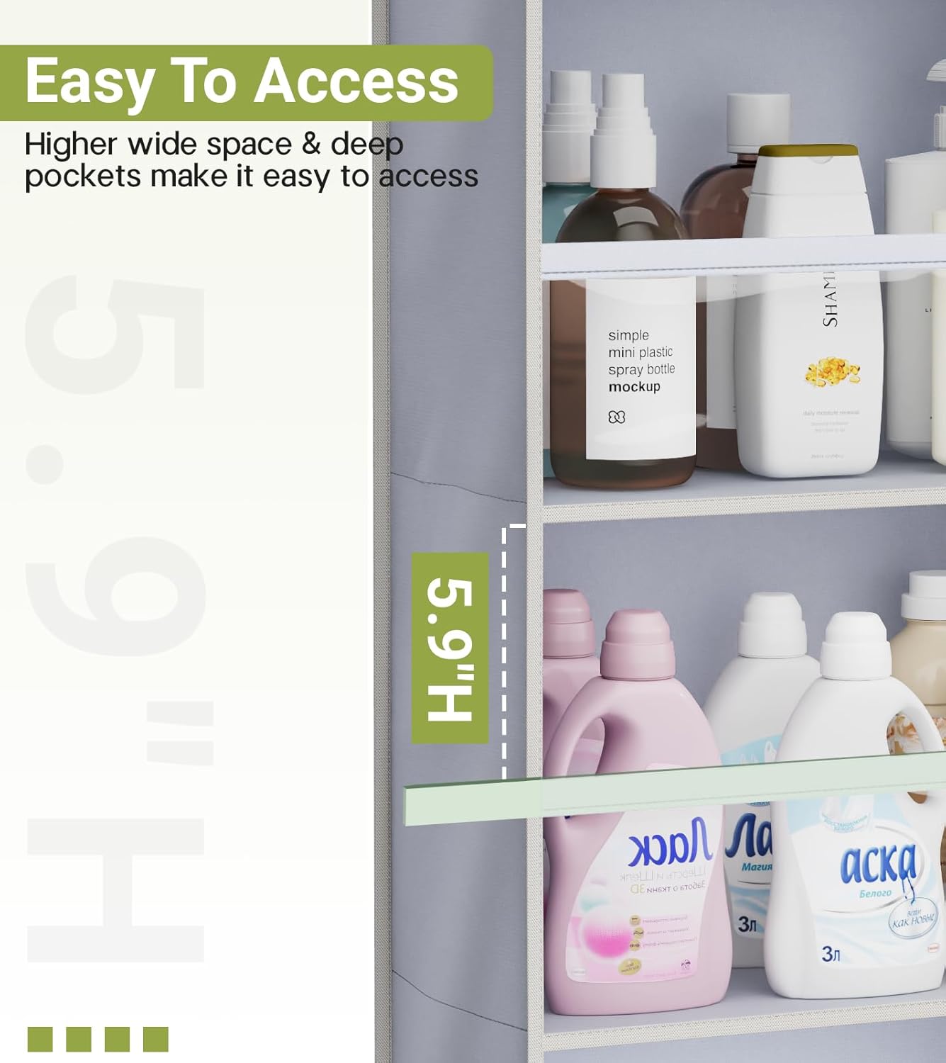 AOODA 2 Pack Over the Door Organizer, Large Capacity Closet Door Hanging Organizer, Clear Deep Pockets Baby Organizer Storage for Nursery, Bathroom, Bedroom, Pantry, Diapers (Grey)