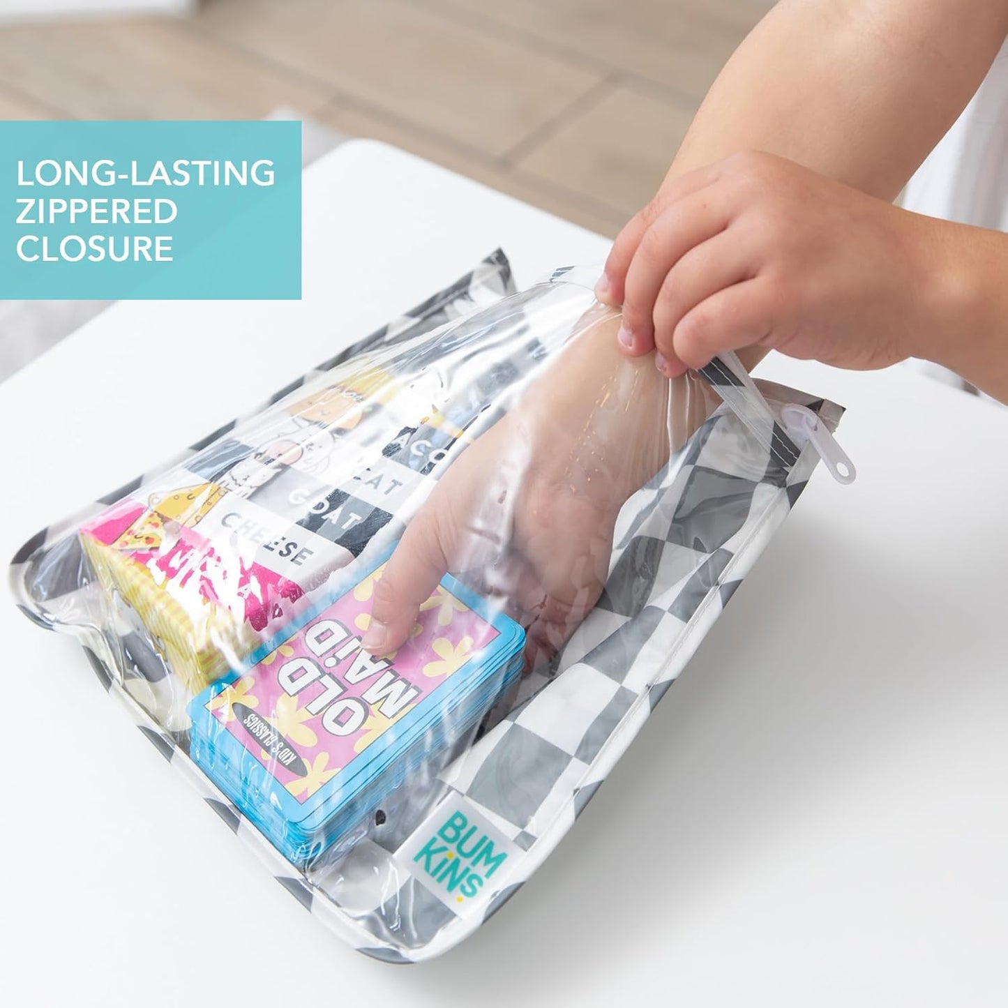 Bumkins Travel Bag, Toiletry, TSA Approved Pouch, Zip Bag, Quart Size Airline Compliant, Clear-Sided, Baby, Diaper Bag Organization, Makeup, Accessories, Packing, Set of 3 Sizes, Gray Check