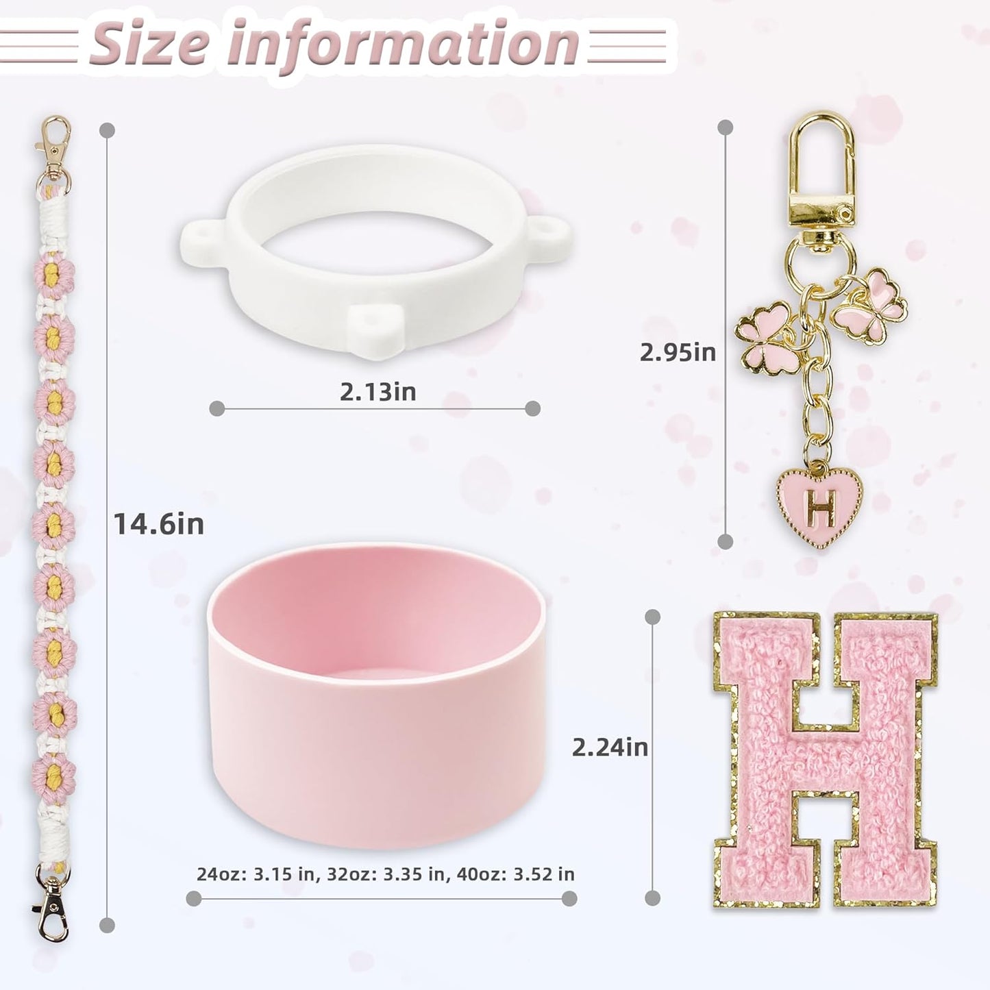 SITKOL Silicone Boot Cute Monogram Set Compatible with Owala Water Bottle 24 oz, 32 oz, 40 oz - Perfect Letter Owala Accessories for Owala Tumbler, Owala Free Sip, Pink Owala, Black Owala