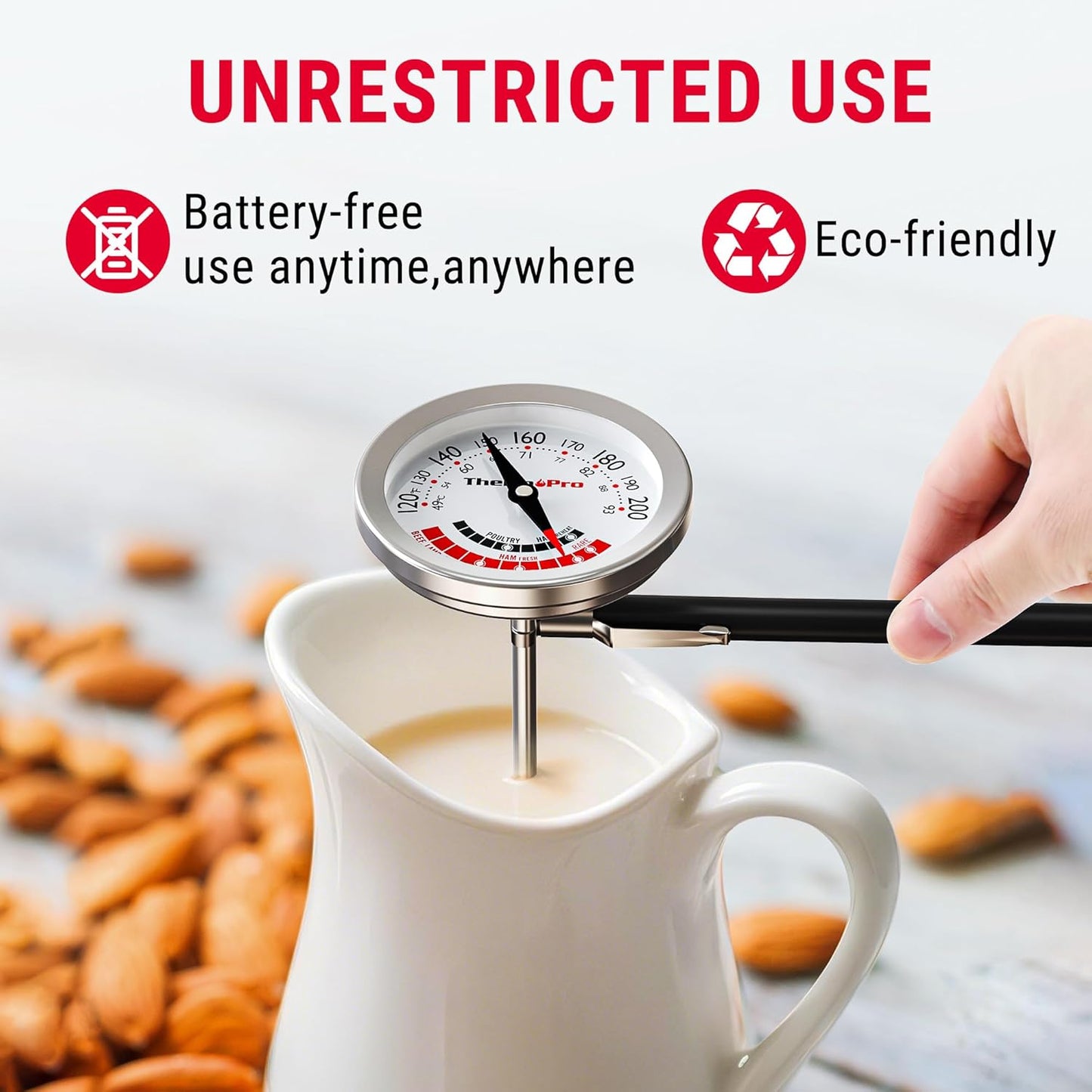 ThermoPro APT200 Meat Thermometer for Cooking with Extra-Large 2-Inch Dial, Analog Dial Food Cooking Thermometer with 5.1" Stainless Steel Probe for Poultry, Ham, Pork, Beef Candy Making Accessory