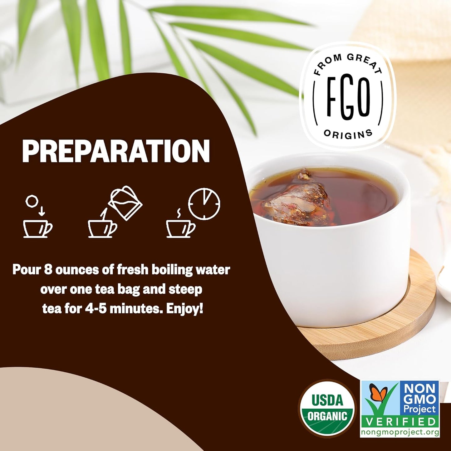 FGO Organic Chai Tea, 100 Count, Eco-Conscious Tea Bags, Resealable Bag, Packaging May Vary (Pack of 1)