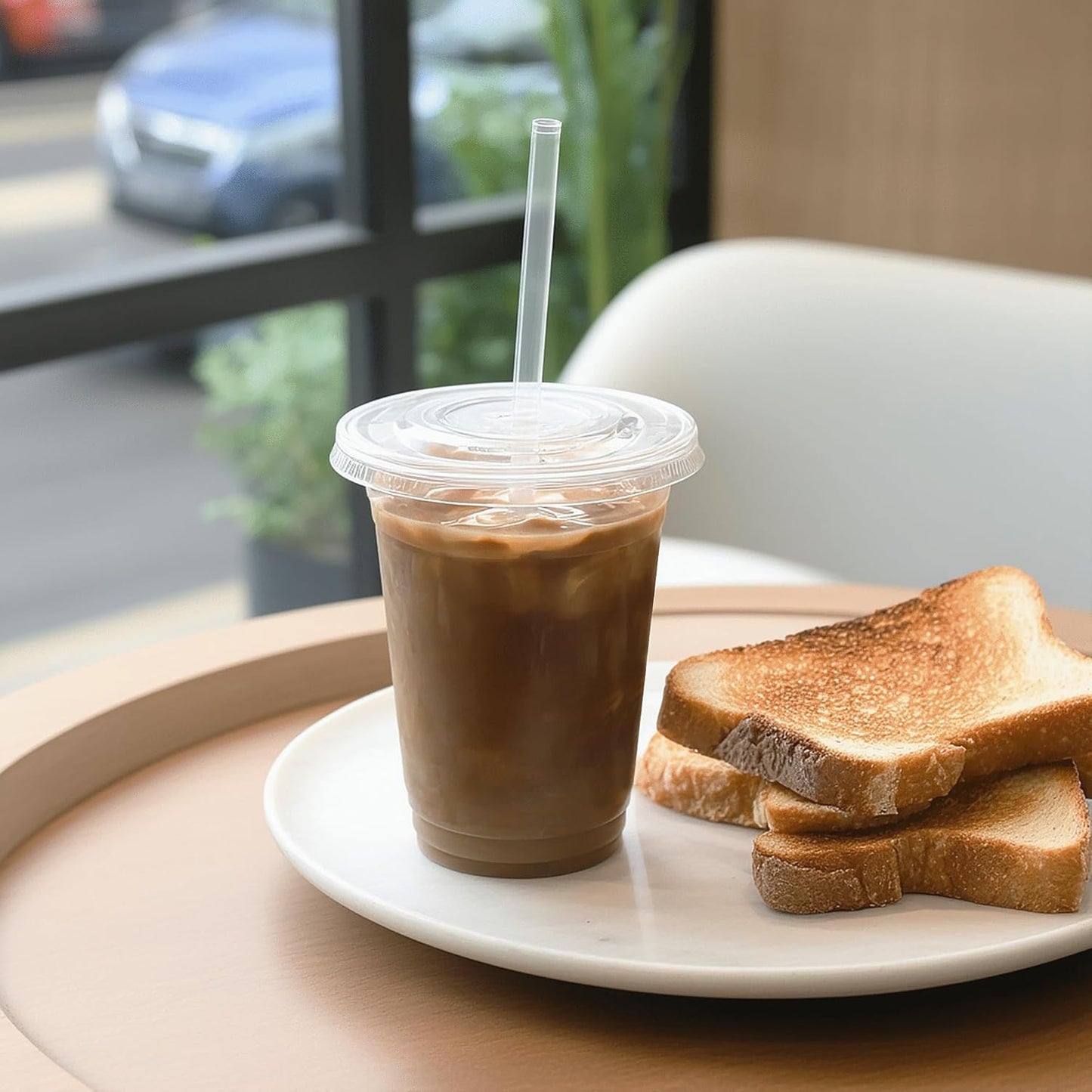 TashiBox TahiBox Plastic cups with lids and straws 16 oz 100sets [100 cups & 100 flat lids & 100 straws],clear crystal disposable iced coffee cups with lids