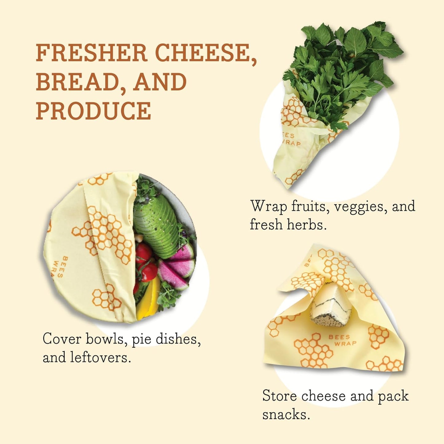 Bee's Wrap Beeswax Wraps for Food - Made in USA Reusable & Organic Food Wraps & Bowl Covers - Eco-Friendly Alternative to Aluminum Foil, Honeycomb & Bees + Bears Assorted 5 Pack (2L, 3M)