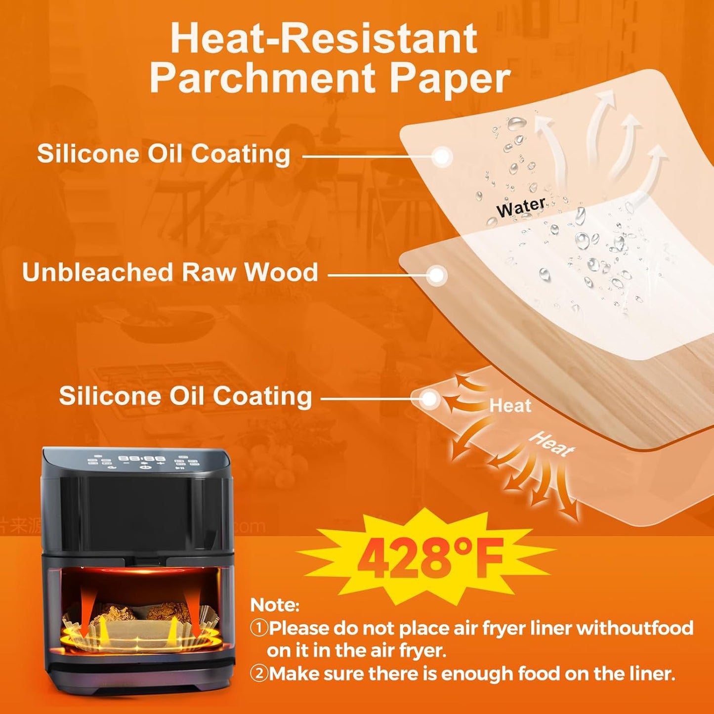 Air Fryer Liners Disposable, 200Pcs 8" Square Unbleached Parchment Paper Liners Non-Stick & Waterproof Oilproof for 5-8 QT Airfryer Basket, Baking, Roasting Microwave, Oven