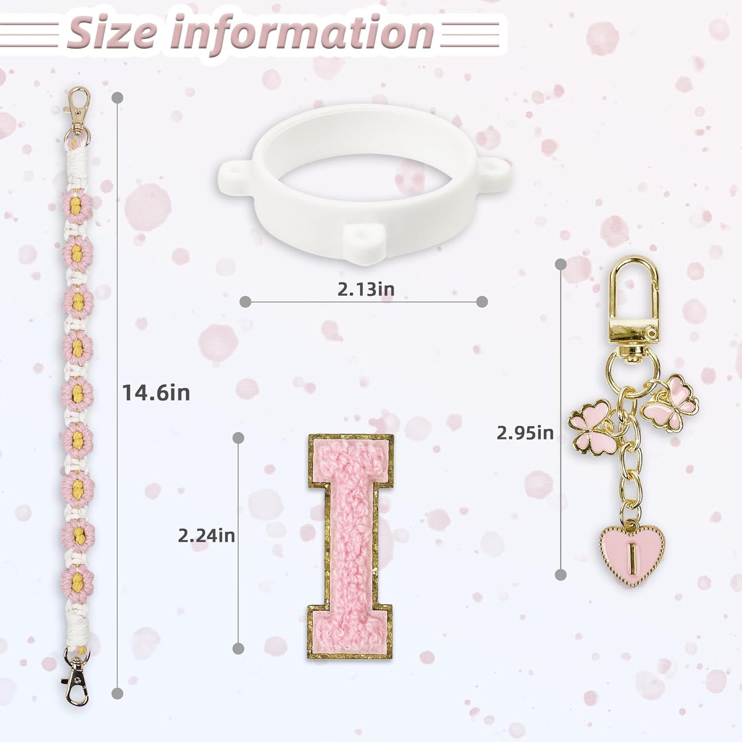 Cute Letter Charm Set Compatible with Owala Water Bottle 24 oz, 32 oz, 40 oz, Owala Kids, Owala Coffee Tumbler, Owala FreeSip – Includes Handle Strap, for Owala Accessories & Stanley Cup Accessories