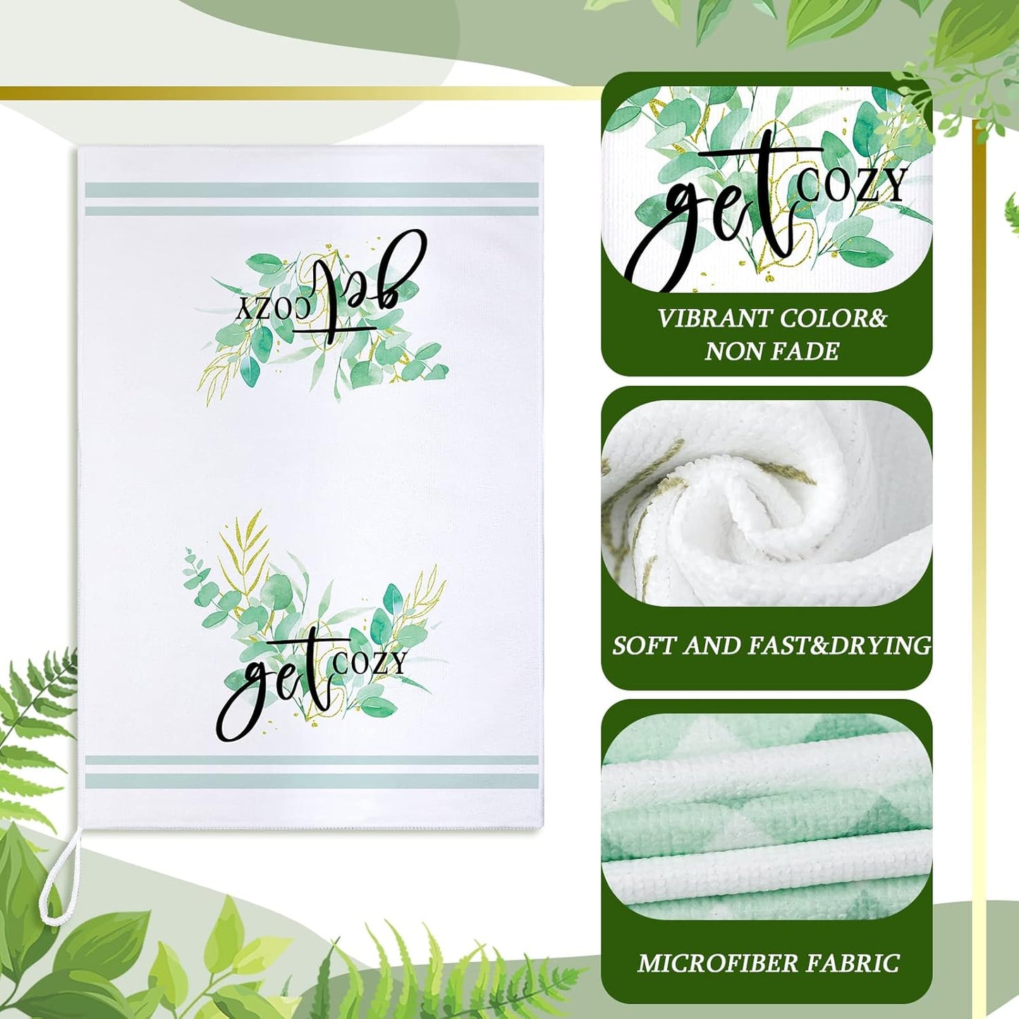 Set of 6 Eucalyptus Kitchen Towels Green Leaves Dishtowels Absorbent Spring Summer Hand Tea Towels 24 x 16 Inch Eucalyptus Lover Gifts Holiday Wedding Gifts for Farmhouse Kitchen Bathroom Decor