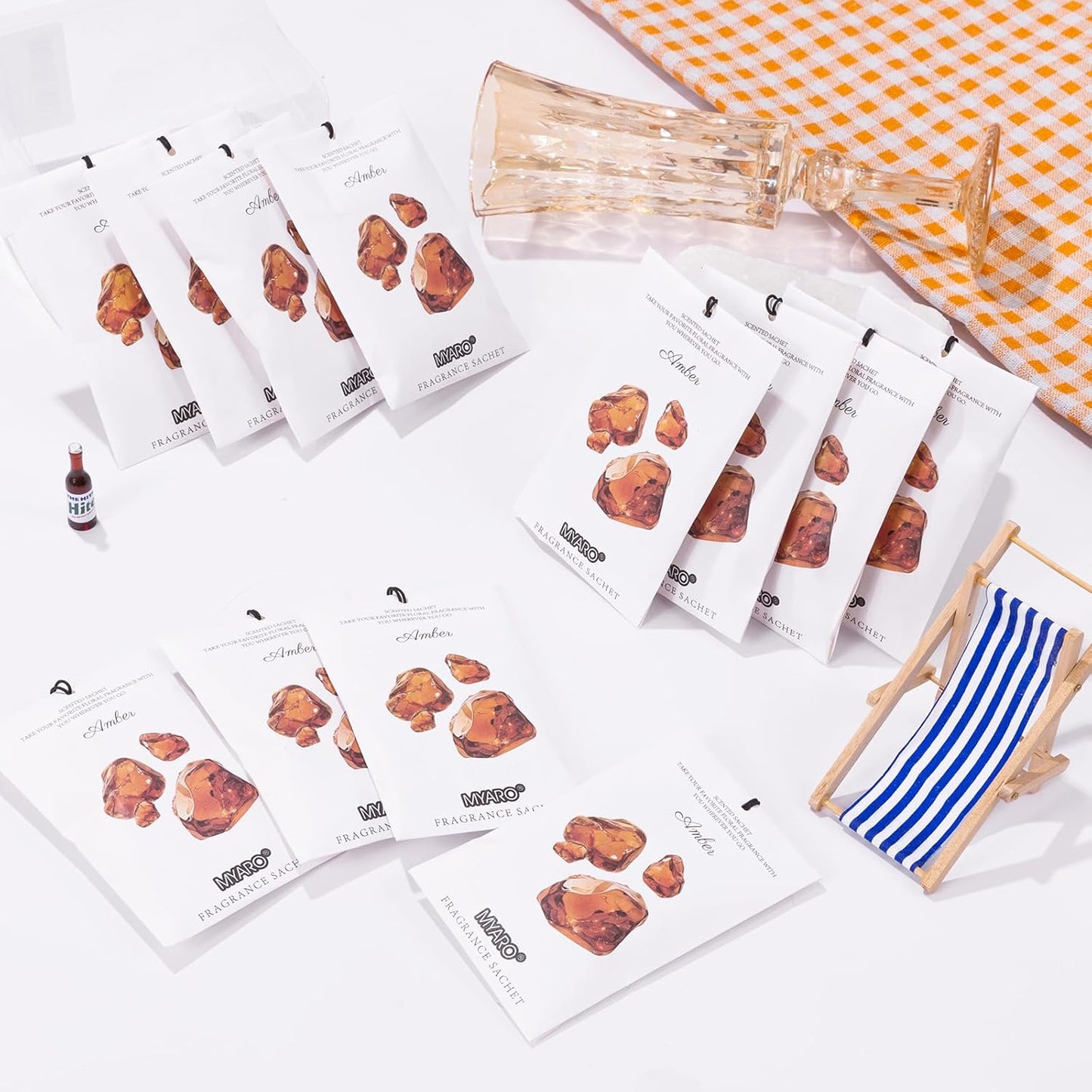 MYARO 12 Packs Amber Scented Sachets for Drawer and Closet, Long-Lasting Closet Sachet Bags Drawer deodorizers Fresh Scents, Home Fragrance for House