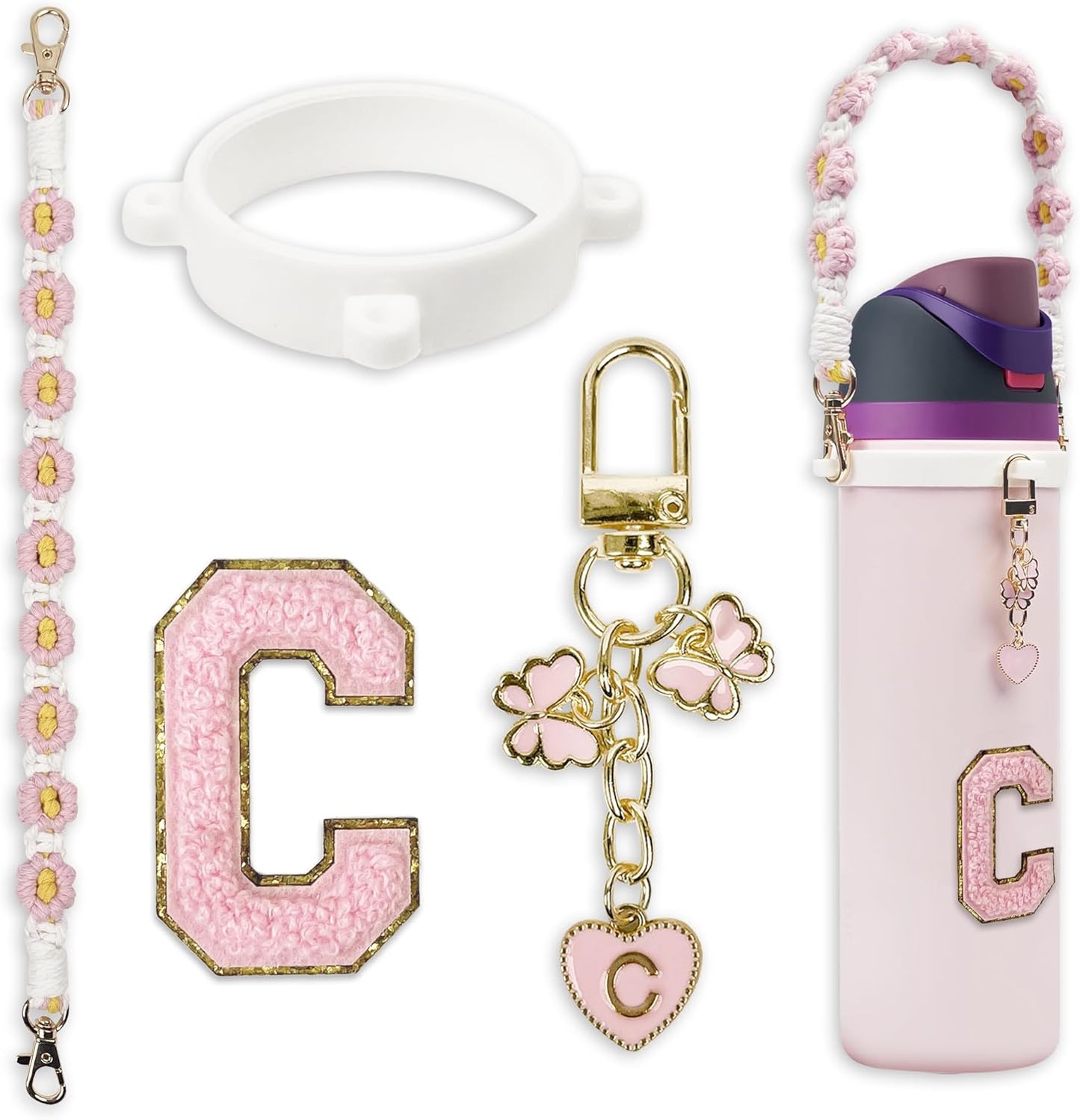 Cute Letter Charm Set Compatible with Owala Water Bottle 24 oz, 32 oz, 40 oz, Owala Kids, Owala Coffee Tumbler, Owala FreeSip – Includes Handle Strap, for Owala Accessories & Stanley Cup Accessories