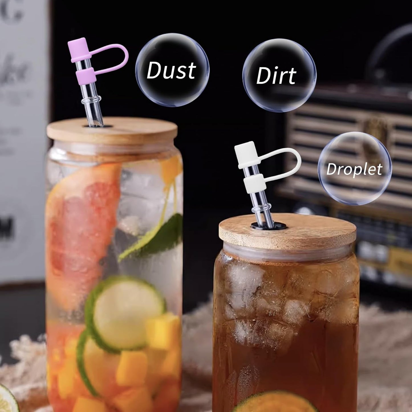 Straw Toppers for 10mm/0.39inch Diameter Straw Cover, compatable for Stanley/Owala Tumblers, Food Grade Silicone. (5pcs-Basics-White)