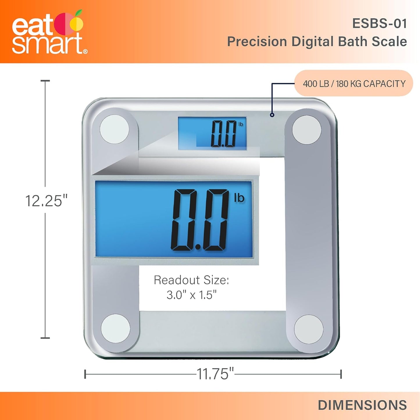 Eat Smart Digital Bathroom Scale with Extra Large Easy to Read Lighted Display, Accurate Weight Tracking, Includes Free Body Tape Measure, Grey and Clear