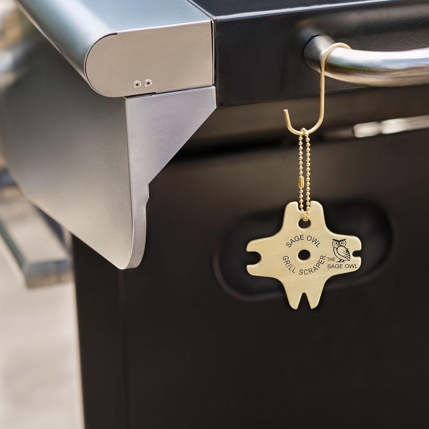 Sage Owl Bristle-Free Brass BBQ Grill Scraper – Safe Grill Cleaner for Outdoor Grills, Porcelain Grates, Smoker Accessories, Cooking Gadgets, and Barbecue Grilling Tools – Small Gifts for Dad