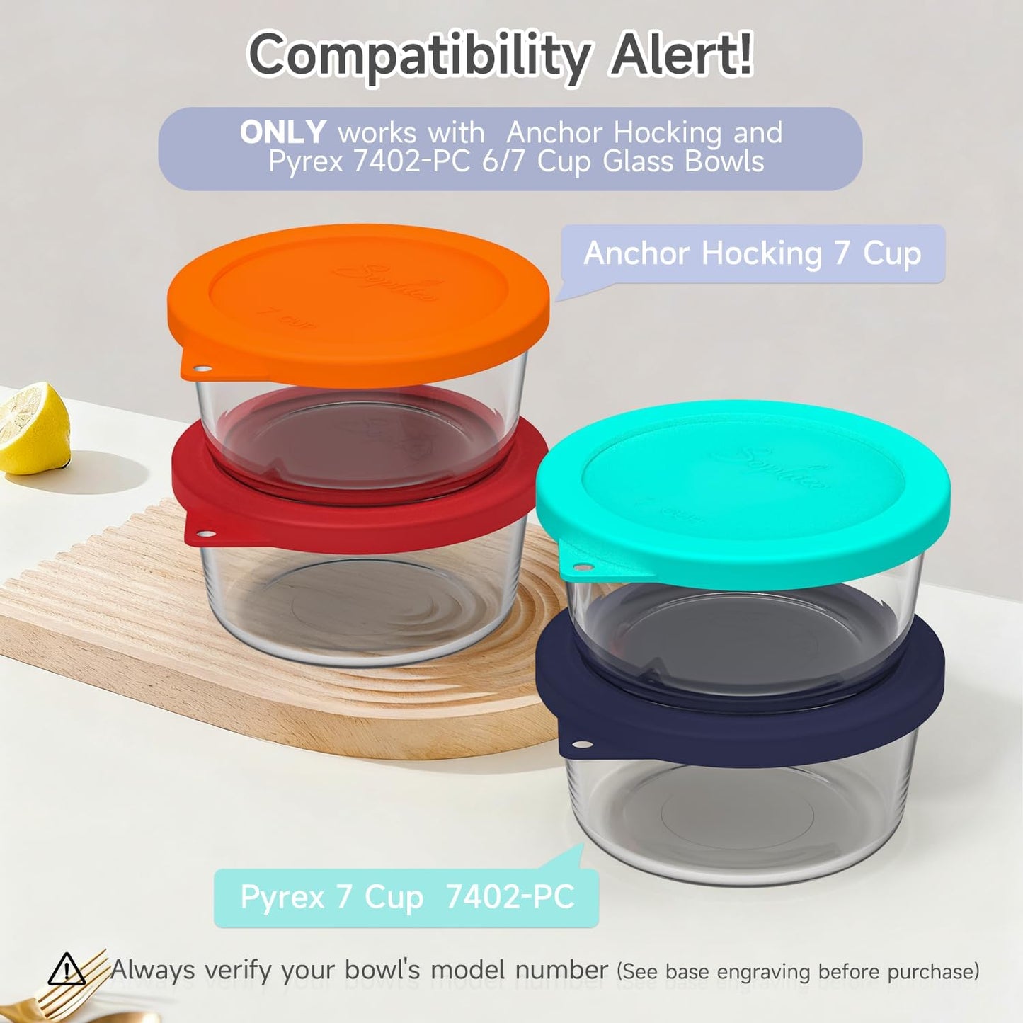Sophico Round Silicone Storage Cover Lids Replacement for Anchor Hocking and Pyrex 7402-PC 6/7 Cup Glass Bowls (Container not Included) (Navy blue - 1 pack)