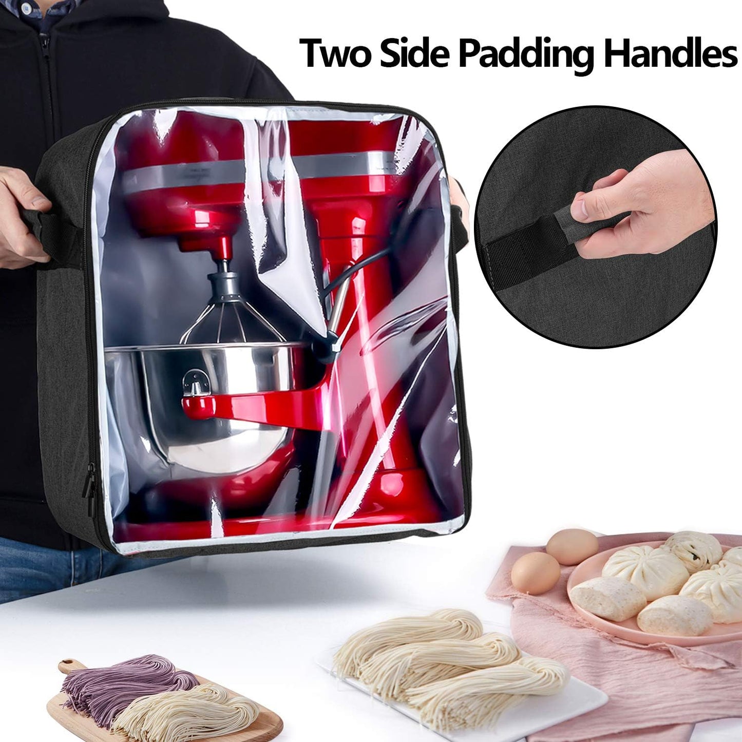 Luxja Dust Cover Compatible with 6-8 Quart KitchenAid Mixers (with a Bottom Padding Pad), Dust Cover (Clear Front Panel) for Stand Mixers and Extra Accessories, Black (Patented Design)