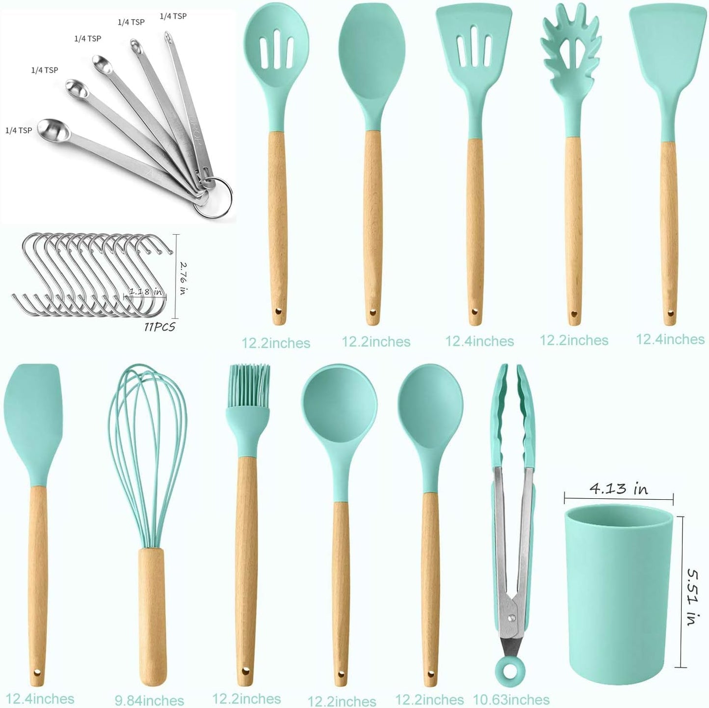 Kitchen Cooking Utensils Set, 27 pcs Non-stick Silicone Cooking Kitchen Utensils Spatula Set with Holder, Wooden Handle Heat Resistant Silicone Kitchen Gadgets Utensil Set