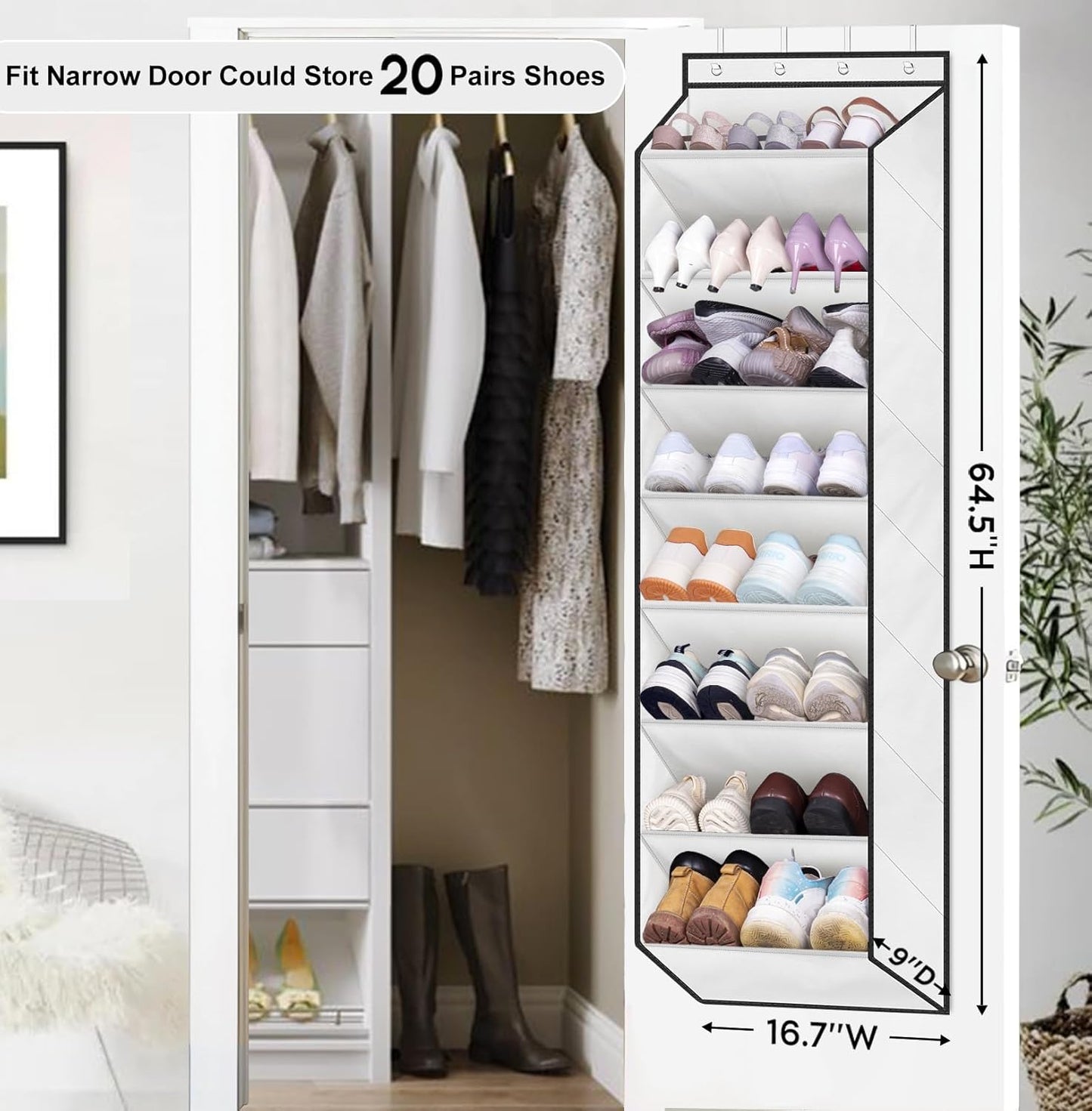 SLEEPING LAMB Over The Door Shoe Organizer for Closet, Kids Sneaker Storage for Hanging Shoe Rack for Door with Large Deep Pockets for Toddler, Girl, Baby Room Decor, White