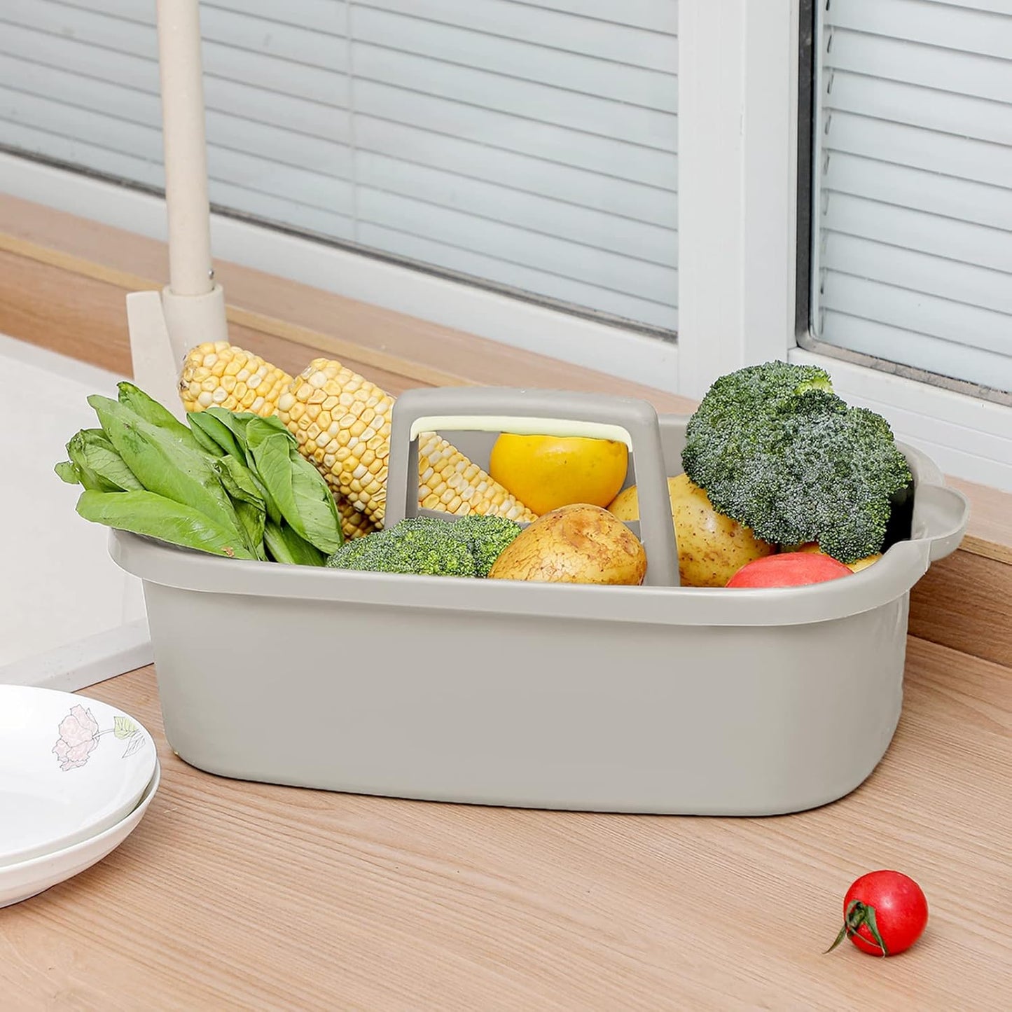 Large Cleaning Supplies Caddy Portable Shower Basket Supply Organizer with Handle Plastic Bucket Tool Storage for Bathroom, Bedroom, Kitchen, College Dorm, Garden, Light Grey