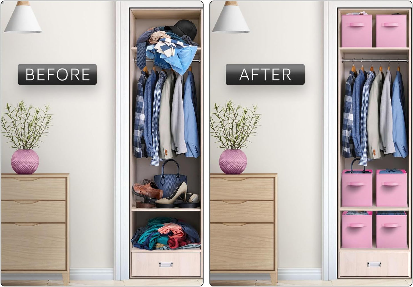 Sorbus Storage Cubes - 11 Inch Foldable Fabric Baskets for Organizing Pantry, Closet, Shelf, Toy Box, Cubby - 6 Collapsible Cloth Cube Storage Bins for Home, Nursery, Playroom, Bedroom (Pastel Pink)