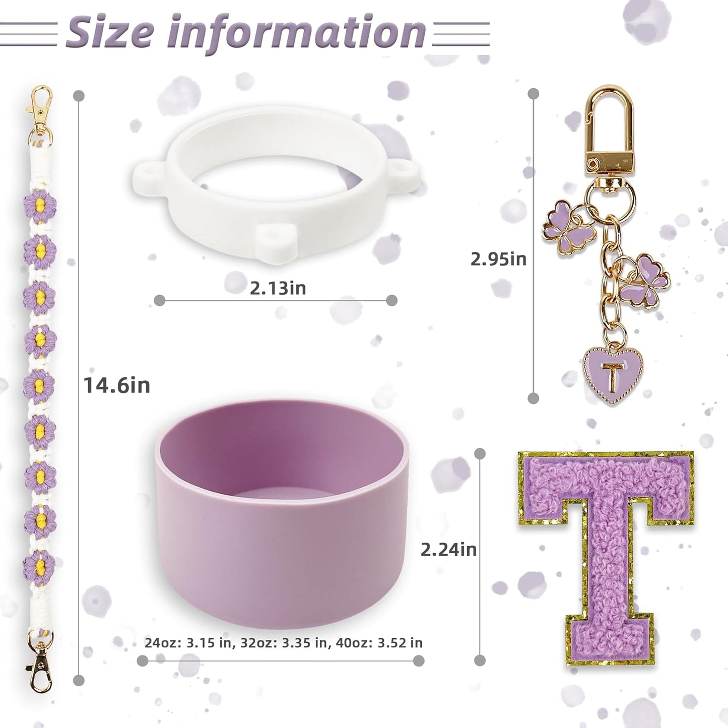 SITKOL Silicone Boot Cute Monogram Set Compatible with Owala Water Bottle 24 oz, 32 oz, 40 oz - Perfect Letter Owala Accessories for Owala Tumbler, Owala Free Sip, Pink Owala, Black Owala