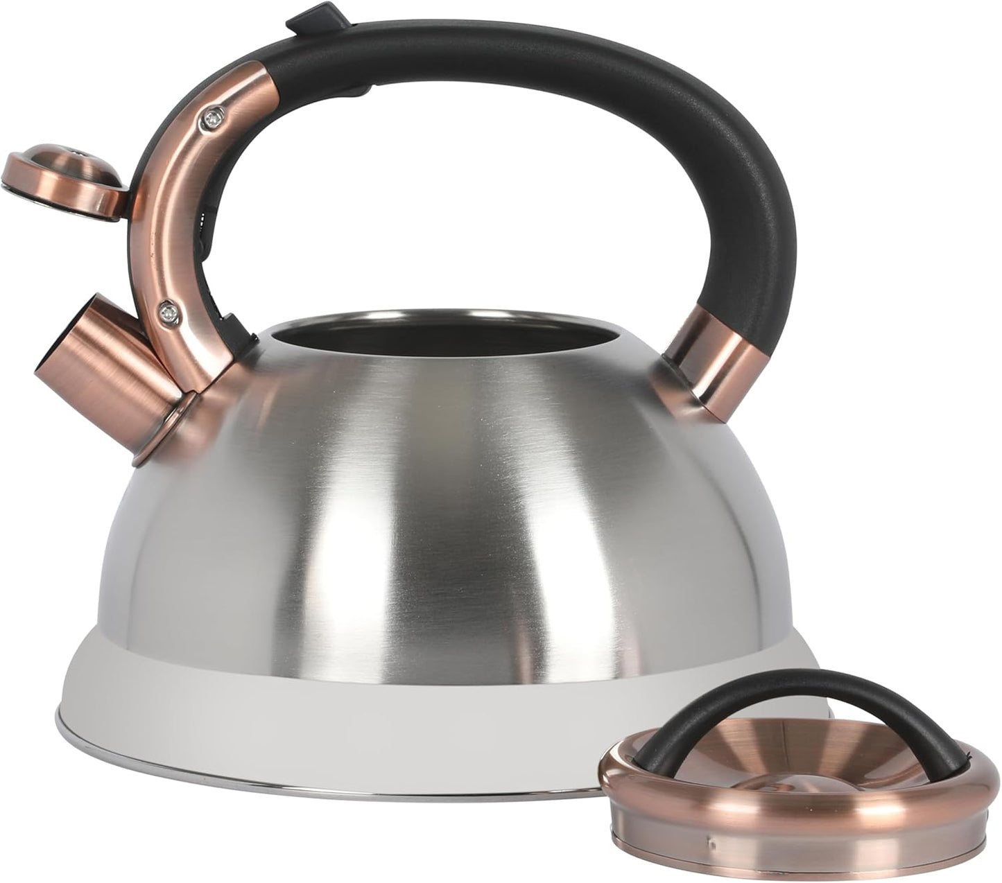 Mr. Coffee Flintshire 2.2 Quart Large Whistling Stainless Steel Tea Kettle - Brush Stainless Steel W/Copper
