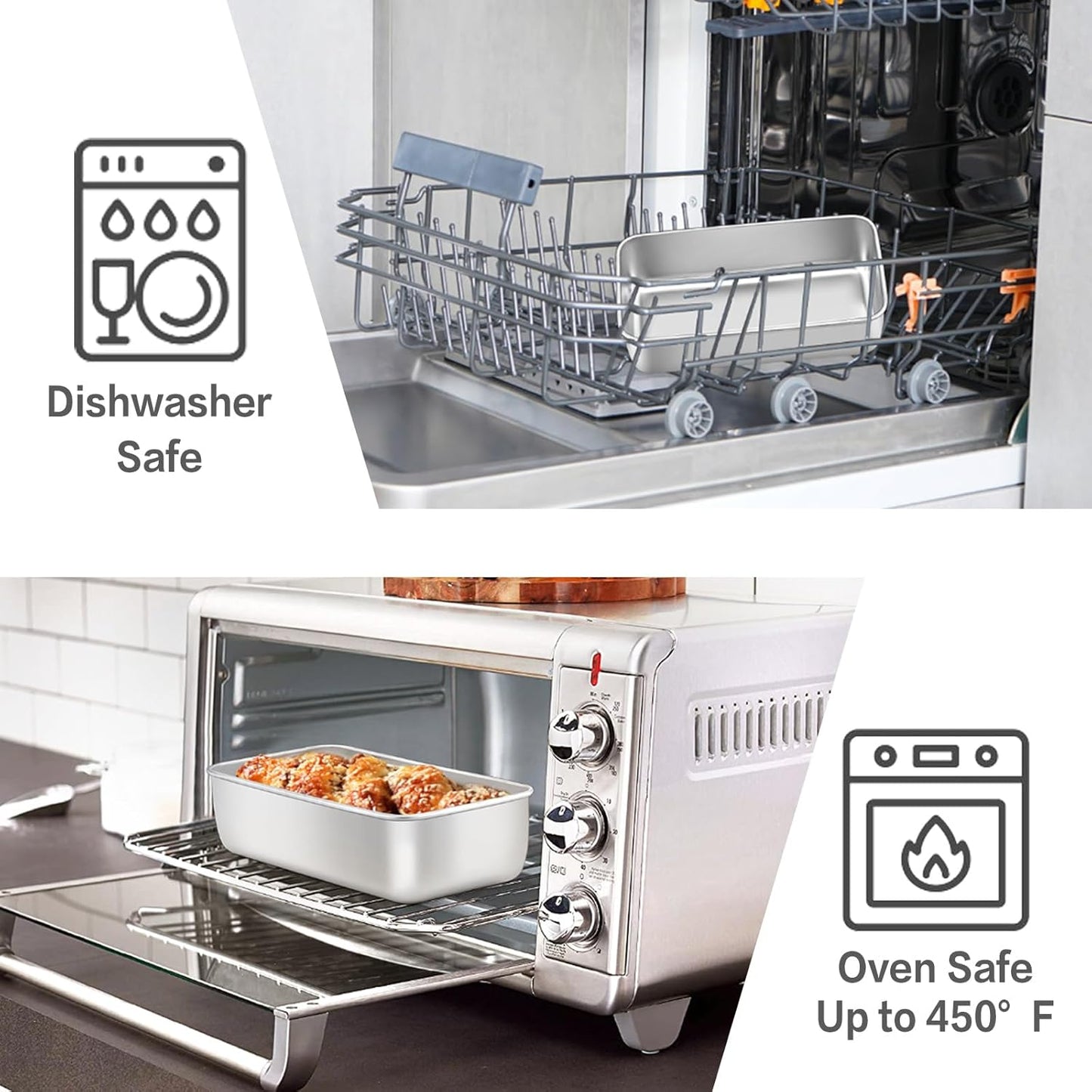 E-far Loaf Pan Set of 16, Stainless Steel Loaf Pan for Baking Bread 9 x5, Rectangle Metal Bakeware Mold for Homemade Banana Bread Meatloaf Brownies, Healthy & Non Toxic, Easy Release & Dishwasher Safe