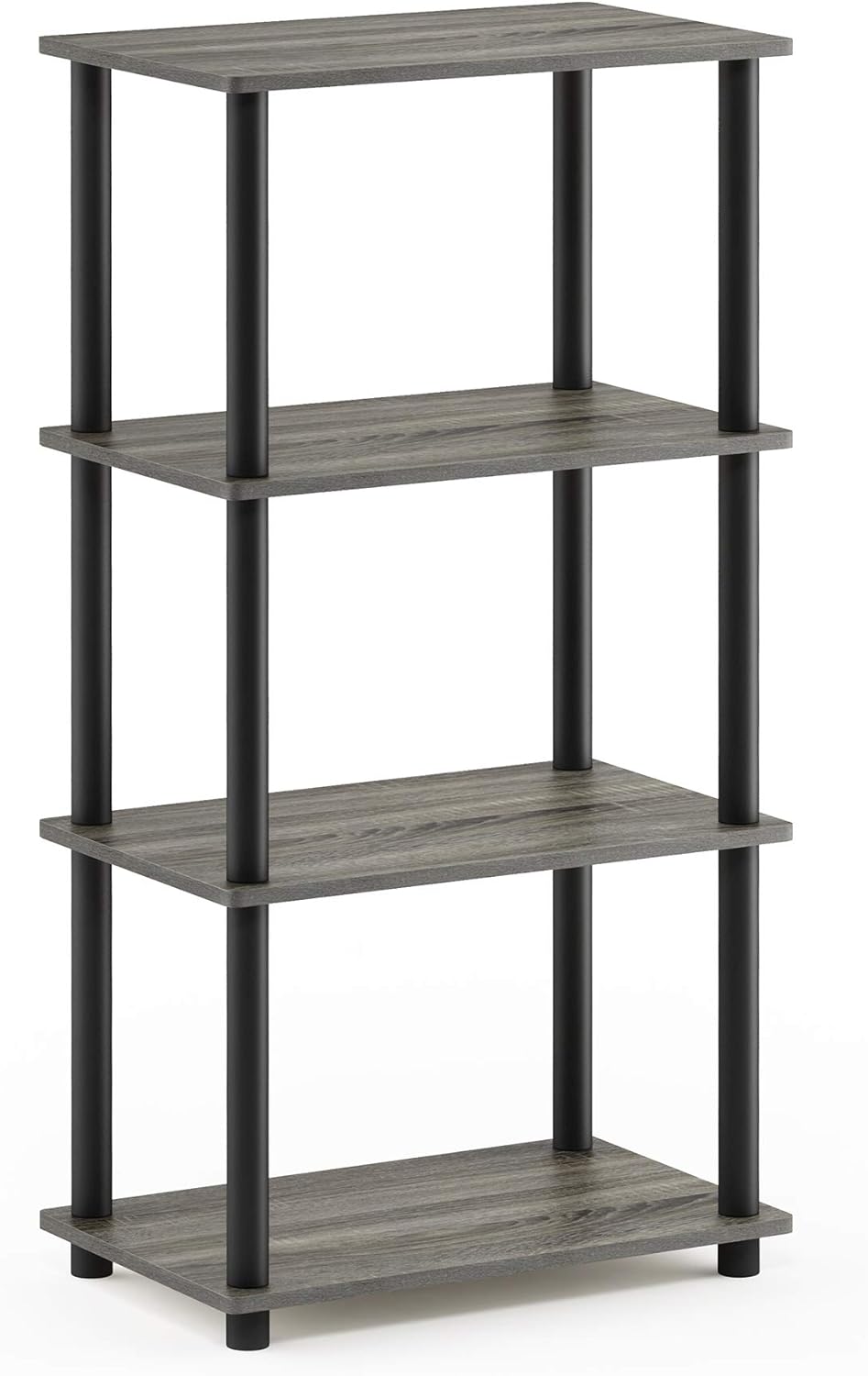 Furinno Turn-N-Tube No Tool 4-Tier Storage Shelf, Narrow, French Oak Grey/Black