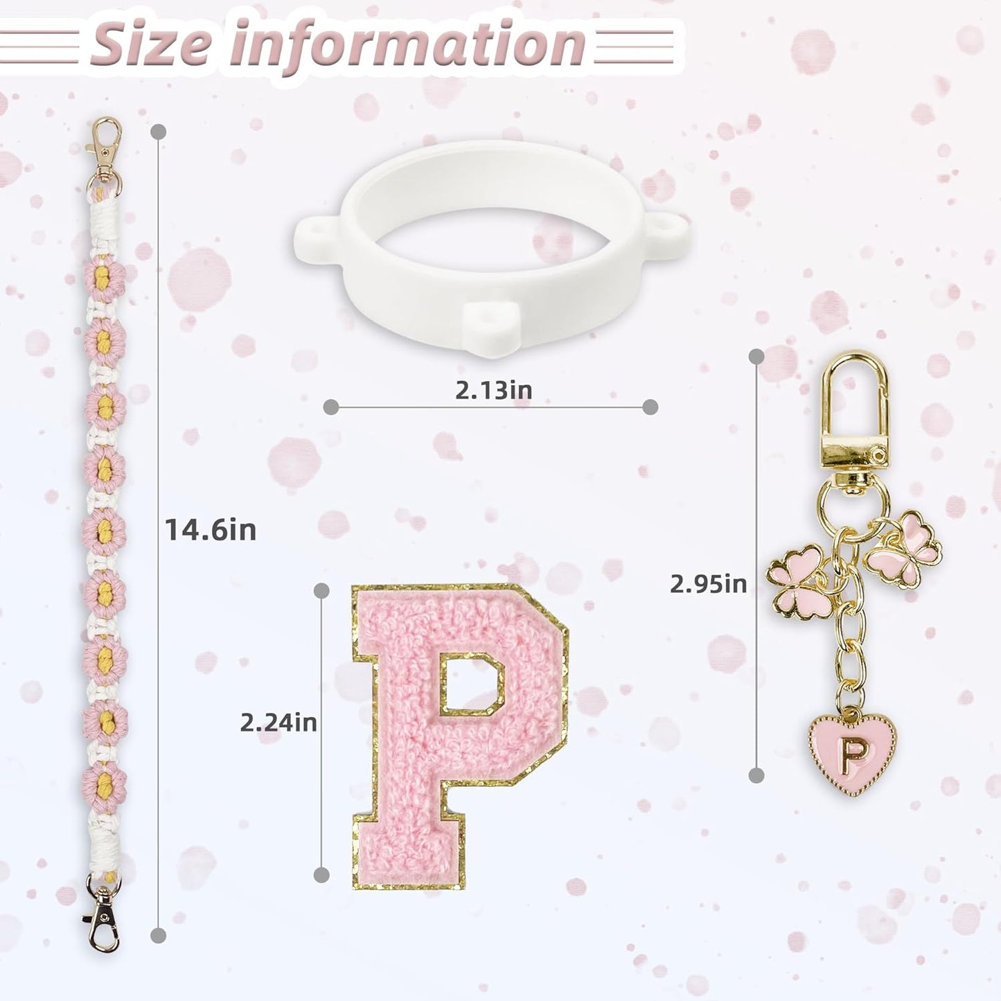 Cute Letter Charm Set Compatible with Owala Water Bottle 24 oz, 32 oz, 40 oz, Owala Kids, Owala Coffee Tumbler, Owala FreeSip – Includes Handle Strap, for Owala Accessories & Stanley Cup Accessories