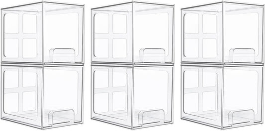 Vtopmart 6 pack Stackable Storage Drawers, 6.6''Tall Acrylic Bathroom Makeup Organizers,Clear Plastic Drawers For Vanity, Undersink, Kitchen Cabinet,Pantry Organization and Storage