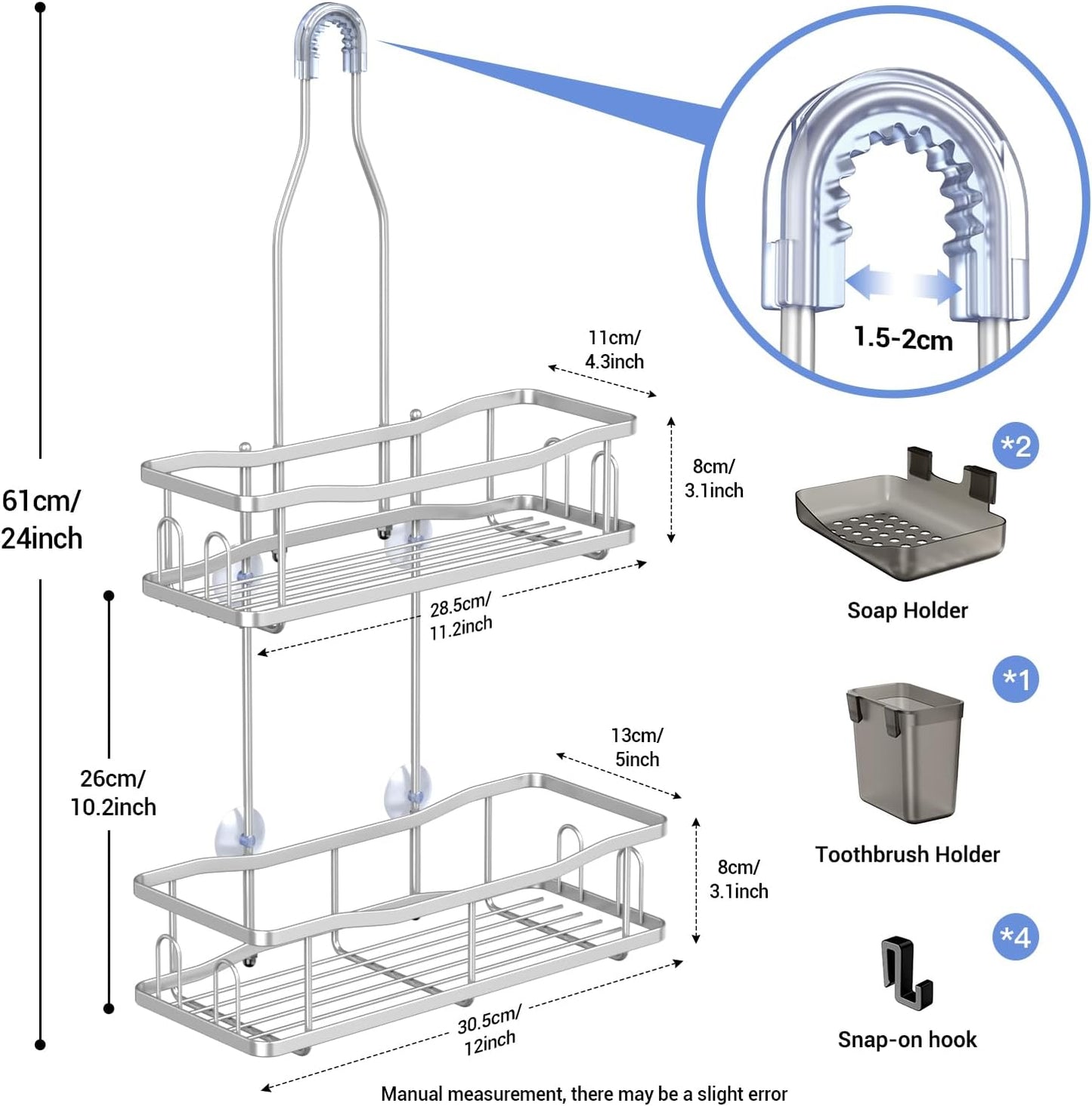 Hanging Shower Caddy Bathroom Organizer: Rustproof Shower Shelf Racks Over Shower Head - No Drilling Inside Bath Shower Rack Shelves Over Showerhead for Shampoo with Soap Holder Chrome