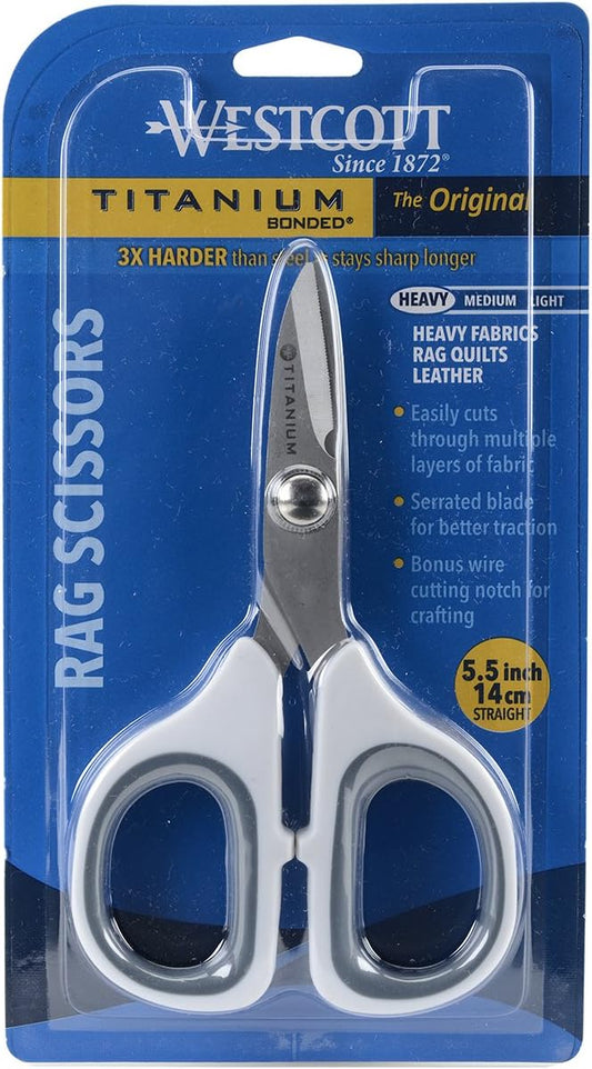 Westcott 5.5" Rag Snips, Crafting, Quilting & Sewing Scissors for Fabric Cutting with Titanium-Bonded Blades