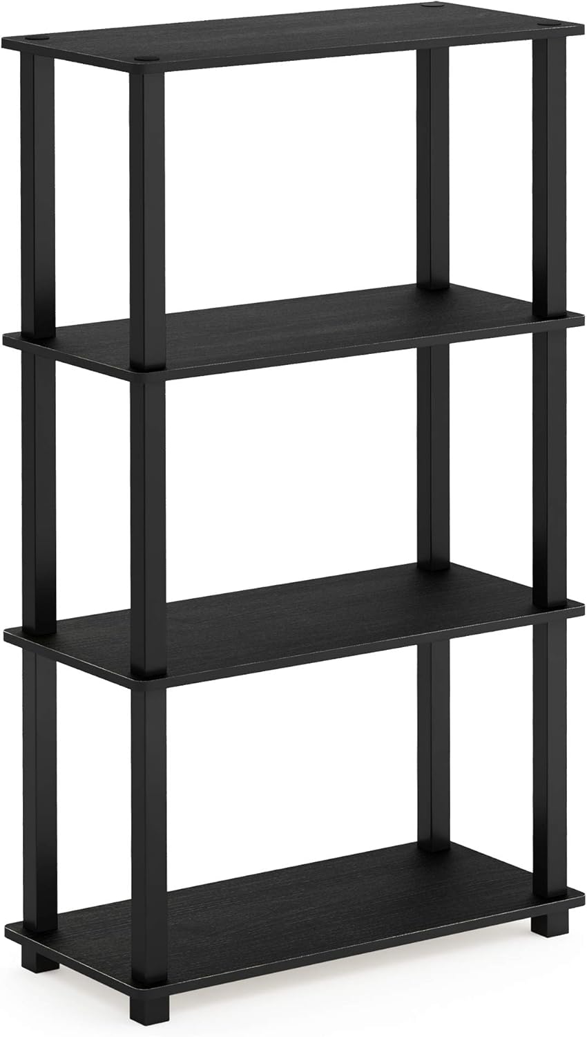 Furinno Turn-N-Tube 4-Tier Multipurpose Shelf Display Rack, Square Tube, Americano/Black