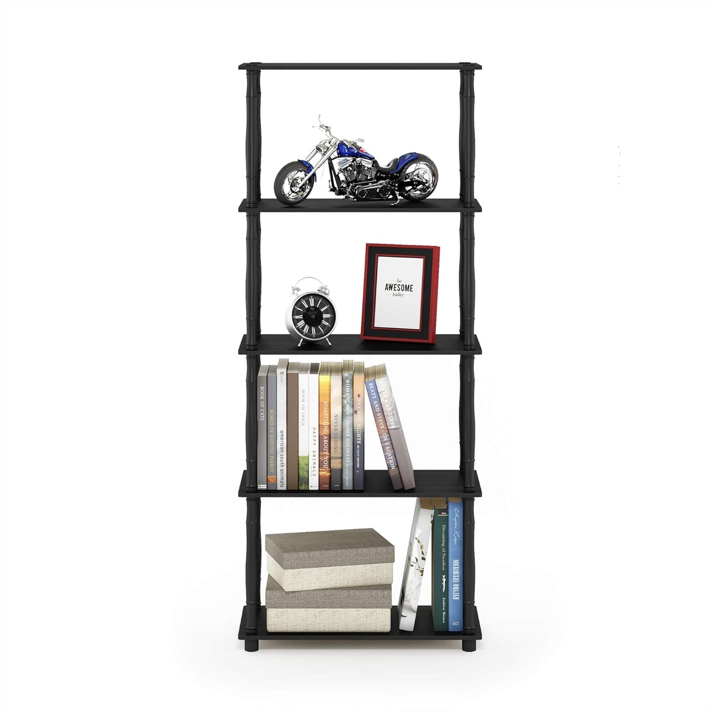 Furinno Turn-N-Tube 5-Tier Multipurpose Shelf / Display Rack / Storage Shelf / Bookshelf, Classic Tubes, Americano/Black