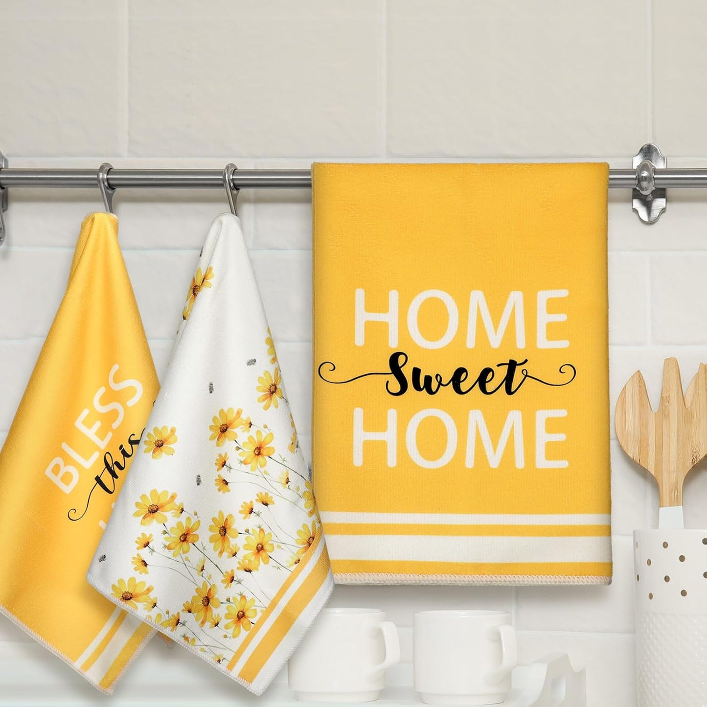 Boyiee Set of 6 Yellow Flower Kitchen Towels Decorative Floral Tea Towels Absorbent Home Dish Towels 24 x 16 Inch Truck Reusable Hand Towel Housewarming Gift for Farmhouse Kitchen Bathroom Decoration