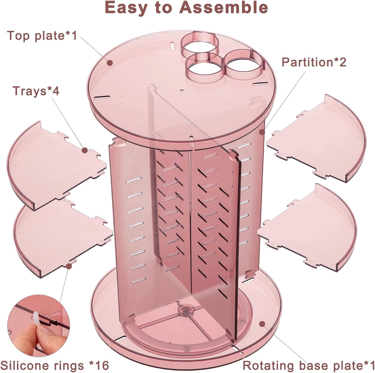 Rotating Makeup Organizer, DIY 8 Adjustable Layers 360 Spinning Skincare Organizers, Makeup Storage Carousel Tower with Brush Holder & Perfume Trays, Cosmetic Display Case for Vanity Bathroom
