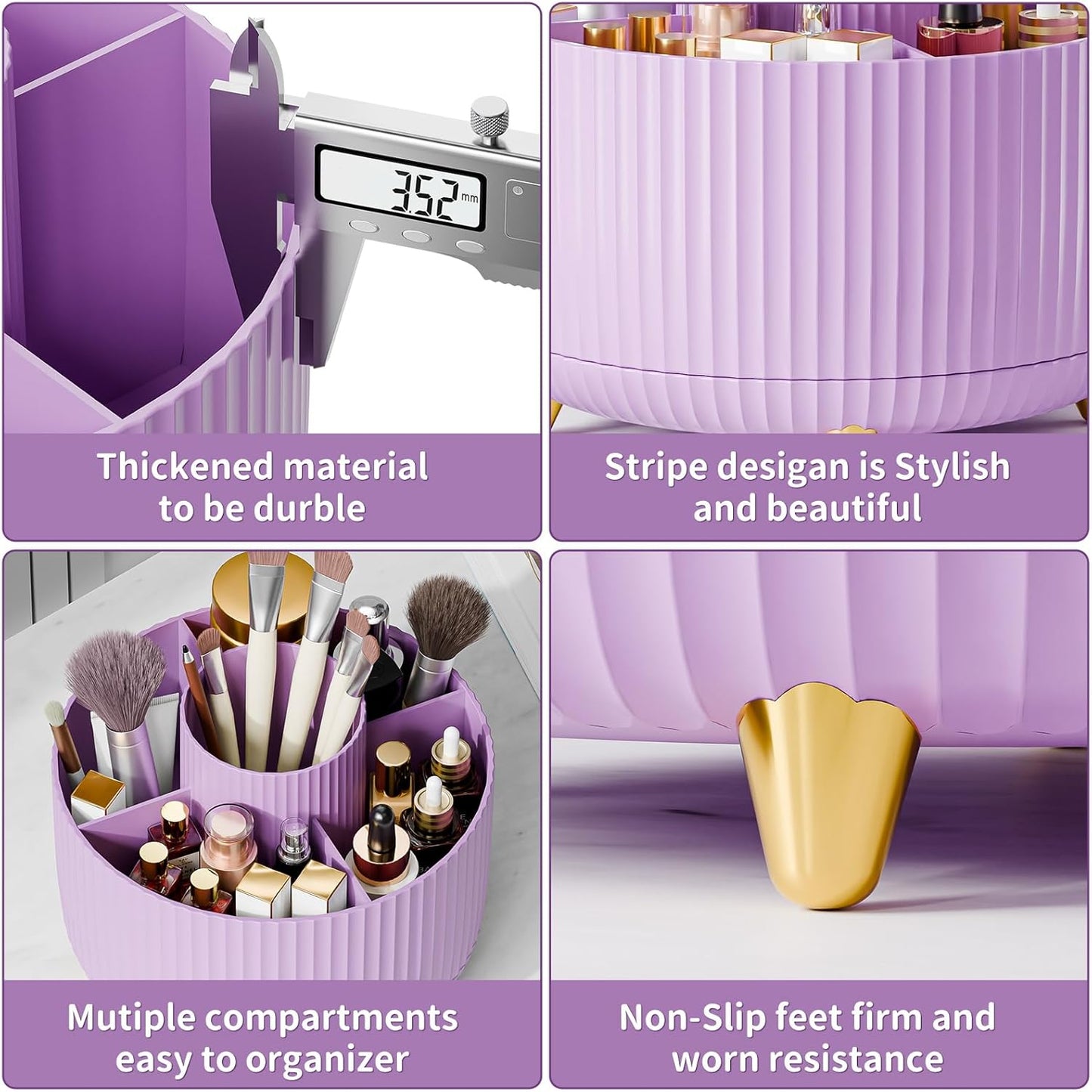 360° Rotate Makeup Brush Holder Organizer, Makeup Organizers Countertop, Makeup organization and Skincare Storage for Vanity, Desktop, Bathroom (Purple)