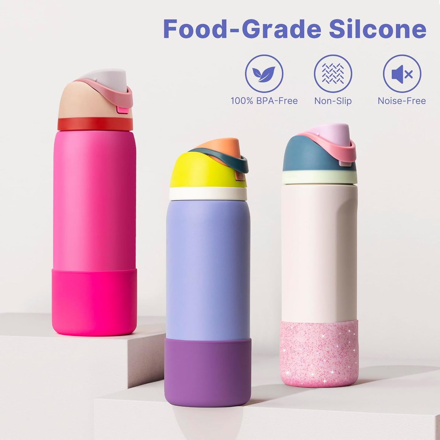 Silicone Water Bottle Boot for Owala 32 oz, Anti-Slip Protective Sleeve for Owala Twist & FreeSip & Flip Stainless Steel Water Bottle, Boot Bottom Base for Owala (Glitter Pink)