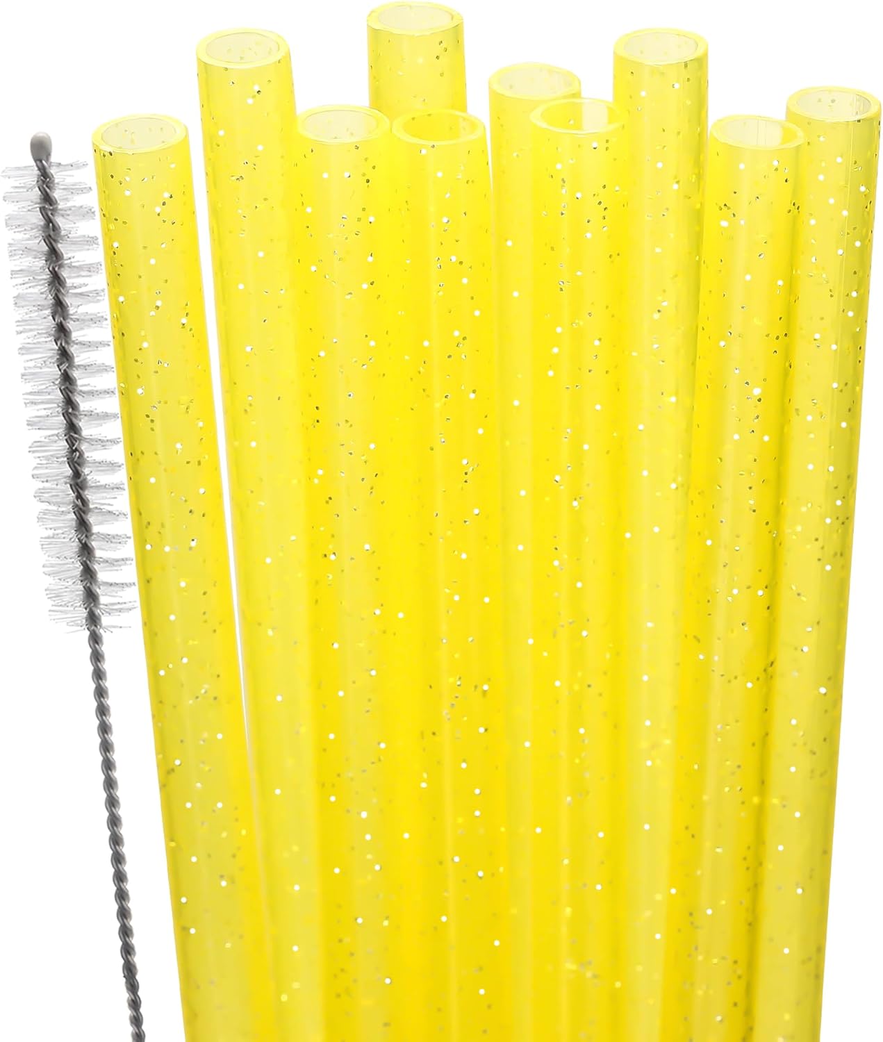 Dakoufish Replacement Glitter Straws for Stanley|Owala|Simple Modern 40oz 30oz Tumbler,10 Pack 12 Inch Reusable Yellow Straws With Cleaning Brush For Stanley Hydro Jug Cup,Dishwasher Safe