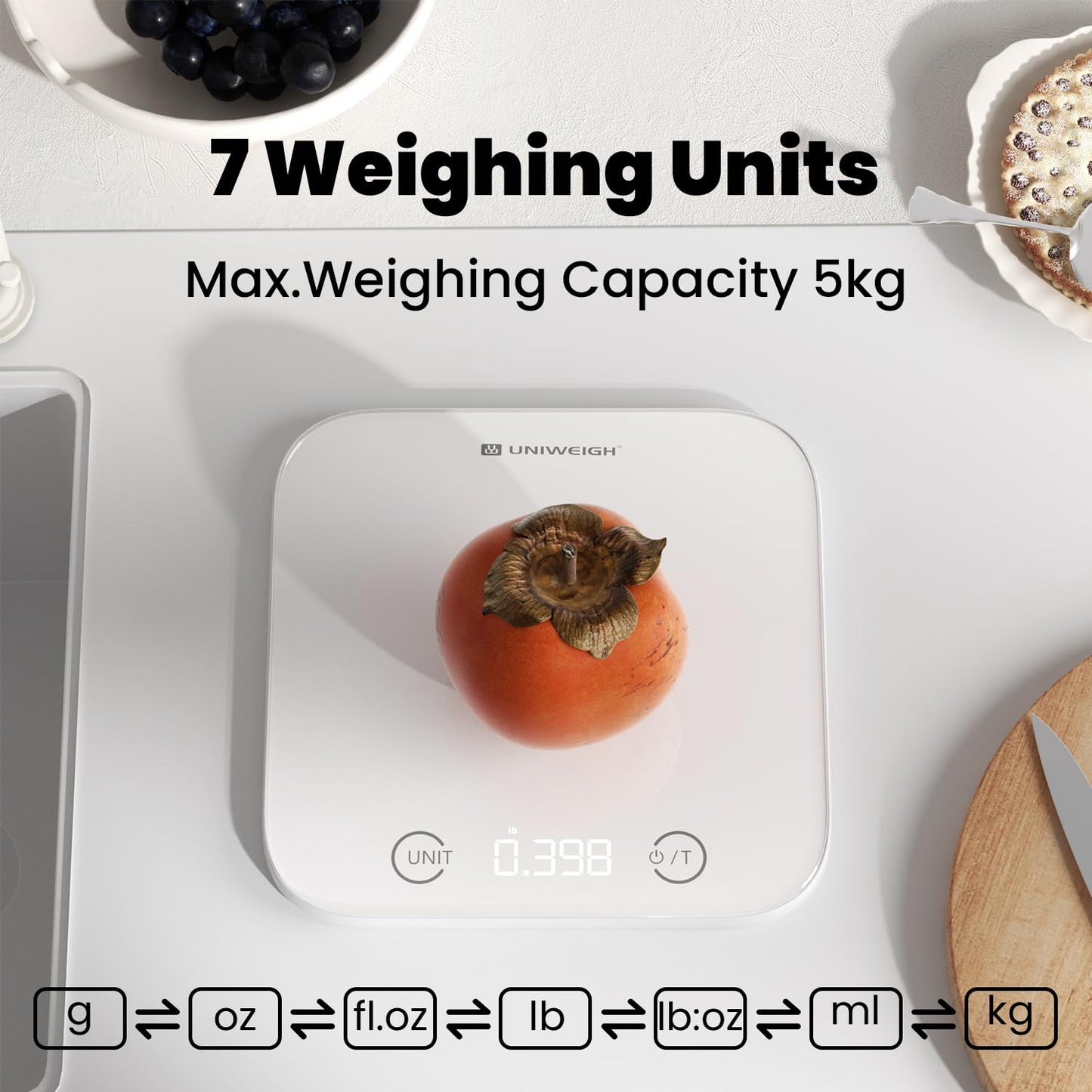Kitchen and Bathroom Bundle-Digital food scale for Ounces and Grams11lb,Slim body weight Scale 400lb,Tempered glass,touch button LCD display,Precise Weight Measuring and Portion Control,white