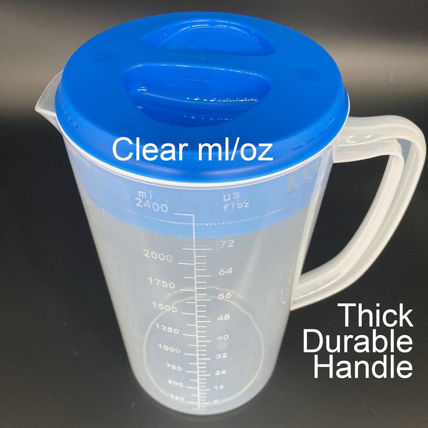 0.66 Gallon/2.5 Litre Plastic Pitcher with Lid BPA-FREE Eco-Friendly Carafes Mix Drinks Water Jug for Hot/Cold Lemonade Juice Beverage Jar Ice Tea Kettle (Blue, 81oz)