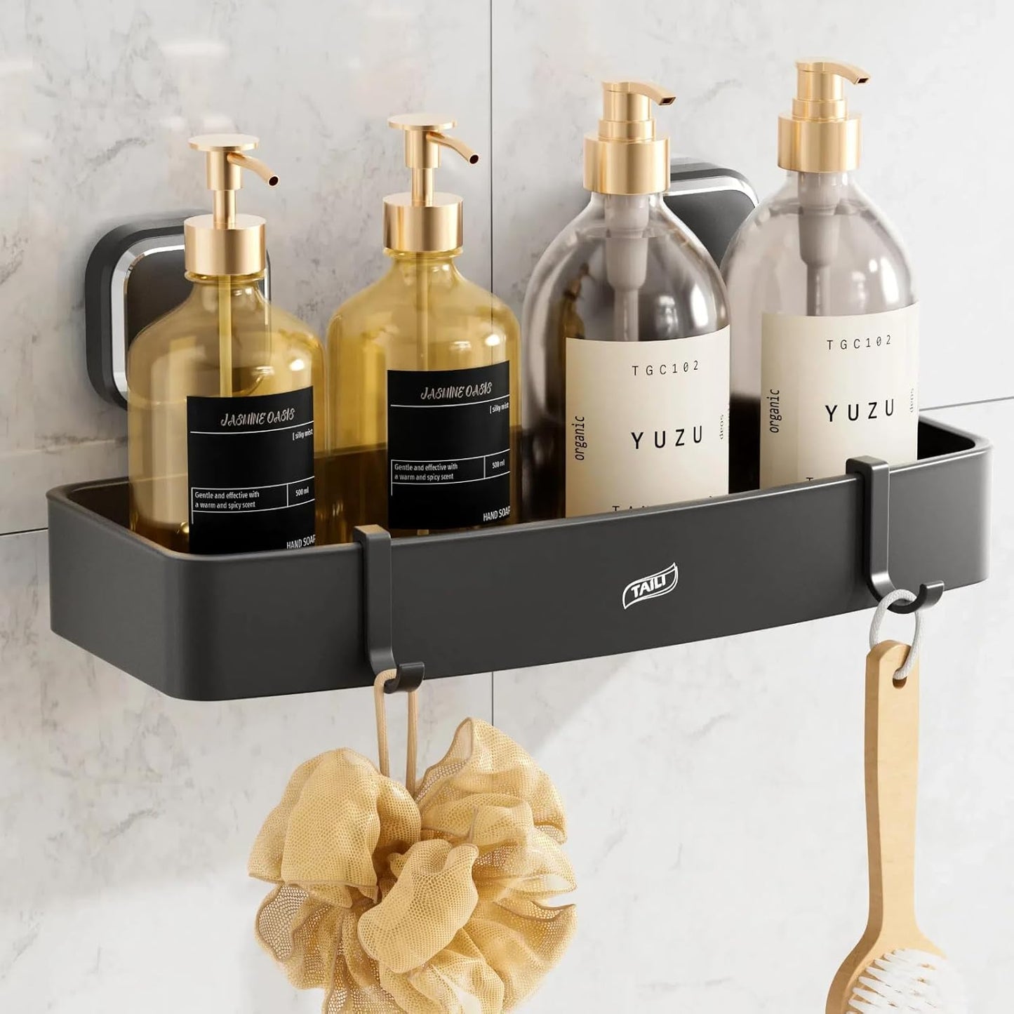 TAILI Shower Caddy Suction Cup, Heavy Duty Shower Organizer for Bathroom, Removable Shelves for Inside Shower, Wall Mounted Aluminum Storage for Bathroom Holder, Dark Gray