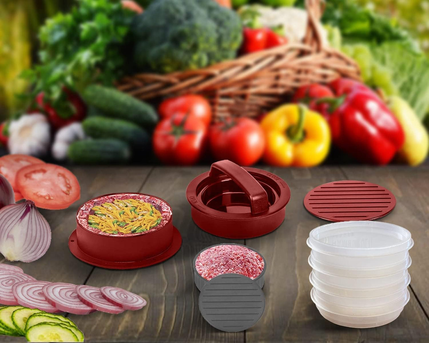 Hamburger Press Patty Maker Freezer Containers - 100 Patty Papers All In One Convenient Package, 10 Piece Set Hamburger Patty Mold, Essential Tool to Make Stuffed Burger Patty Maker, Great BBQ Gift