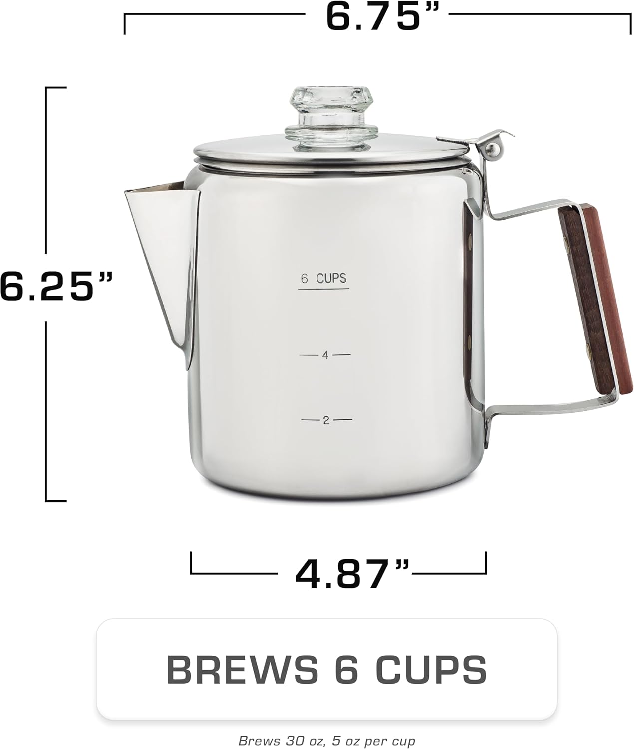 COLETTI Bozeman Percolator Coffee Pot — NO Aluminum or Plastic [6 cup]